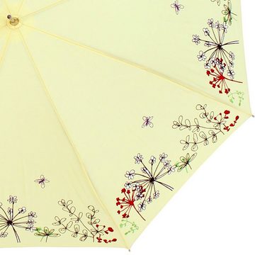 doppler® Langregenschirm Sonnen und Regenschirm UV Schutz - Lady Butterfly, der Rand ist wunderschön mit Wiesenblumen bestickt, der Griff besteht aus transparentem Kunststoff