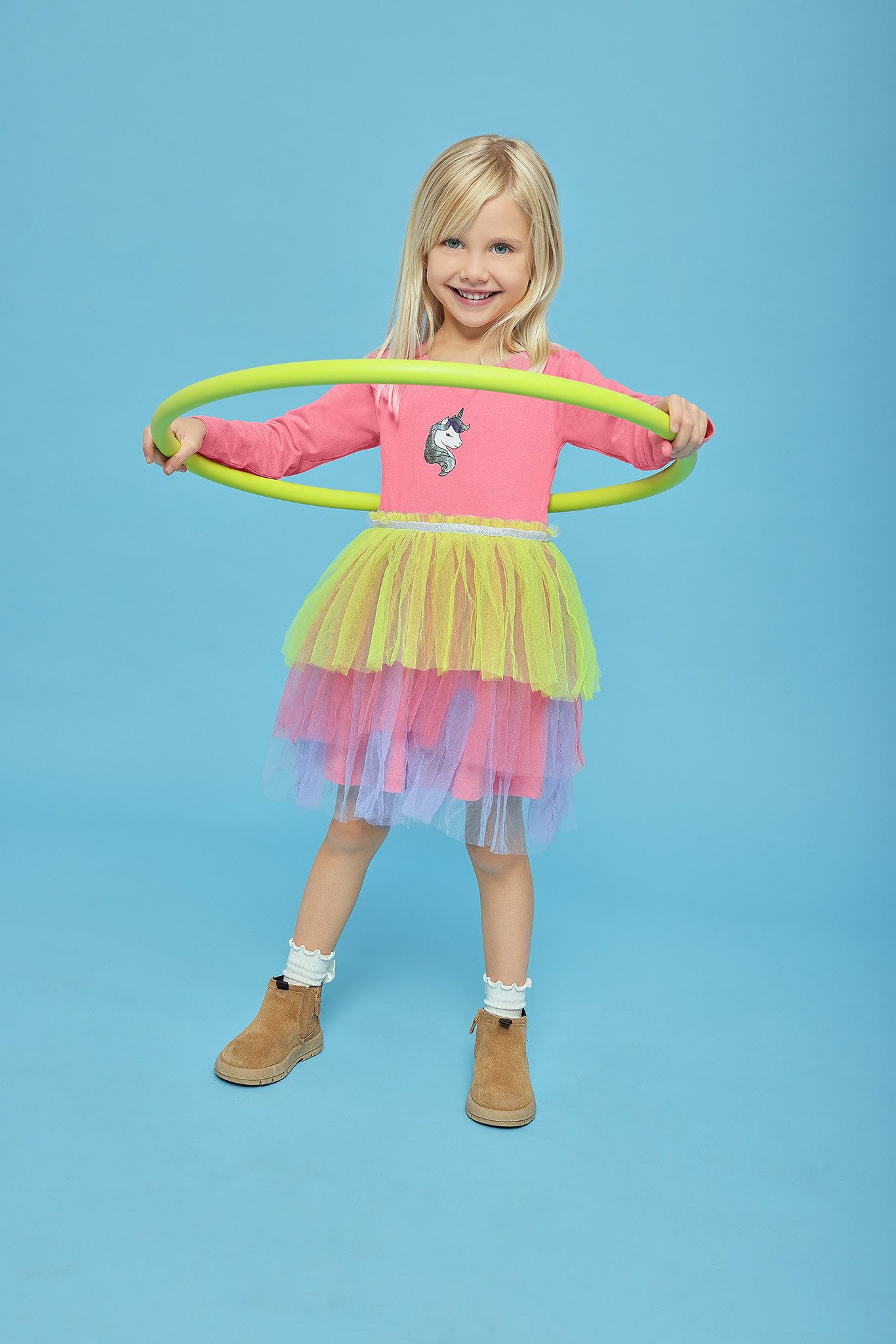 Blue Seven Jerseykleid mit Tüllvolants und Einhorn-Motiv