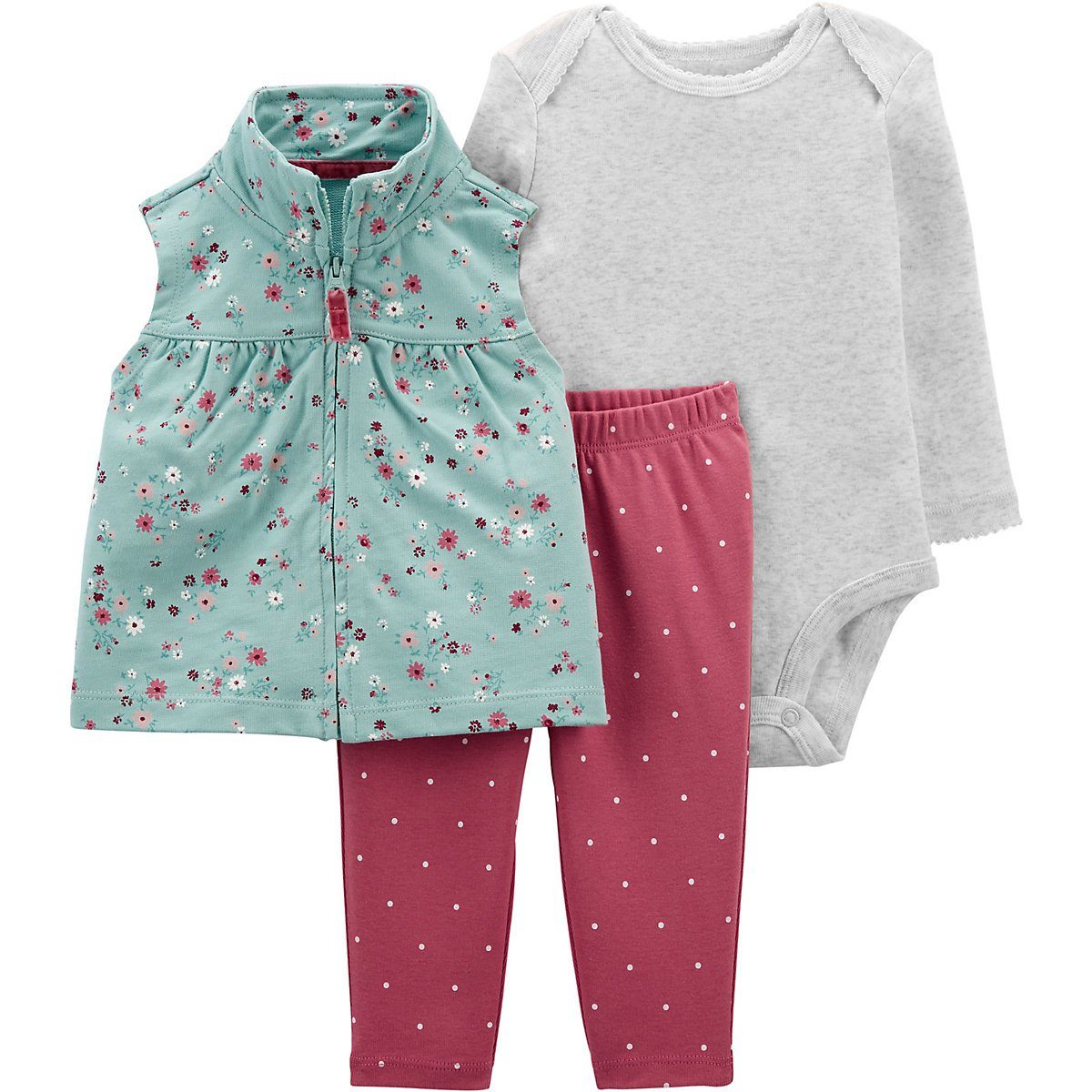 Kinder Mädchen (Gr. 50 - 92) Carter`s Anzugweste Baby Set Weste + Body + Softbundhose
