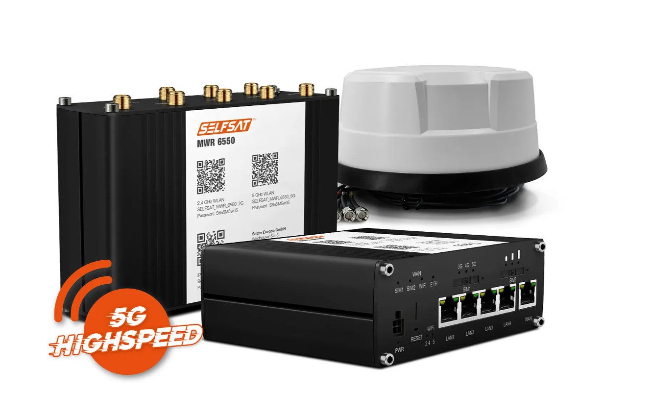 Selfsat MWR 6550 5G Cat 20 WiFi 6 WLAN Router bis 3,4 Gbps Panorama Antenne Mobilfunkantenne
