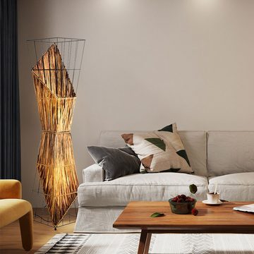 NOWA Stehlampe, Leuchtmittel nicht inklusive, Stehlampe Stehleuchte Holzlampe Gittergeflecht Wohnzimmerlampe H 130cm