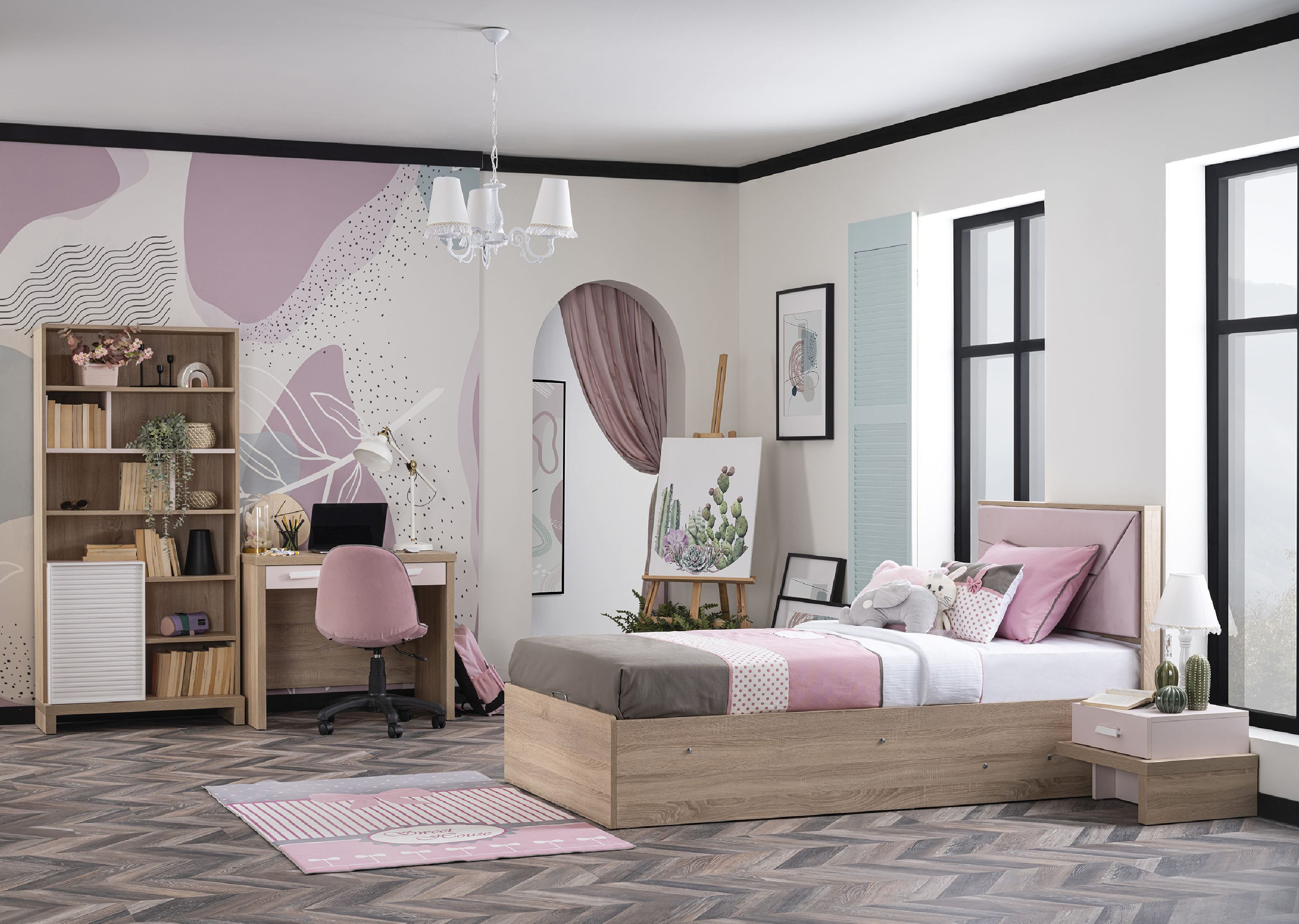 Möbel-Zeit Bücherregal CITY – Holzoptik, Pink & Weiß – Mit Schranktür – Modernes Standregal