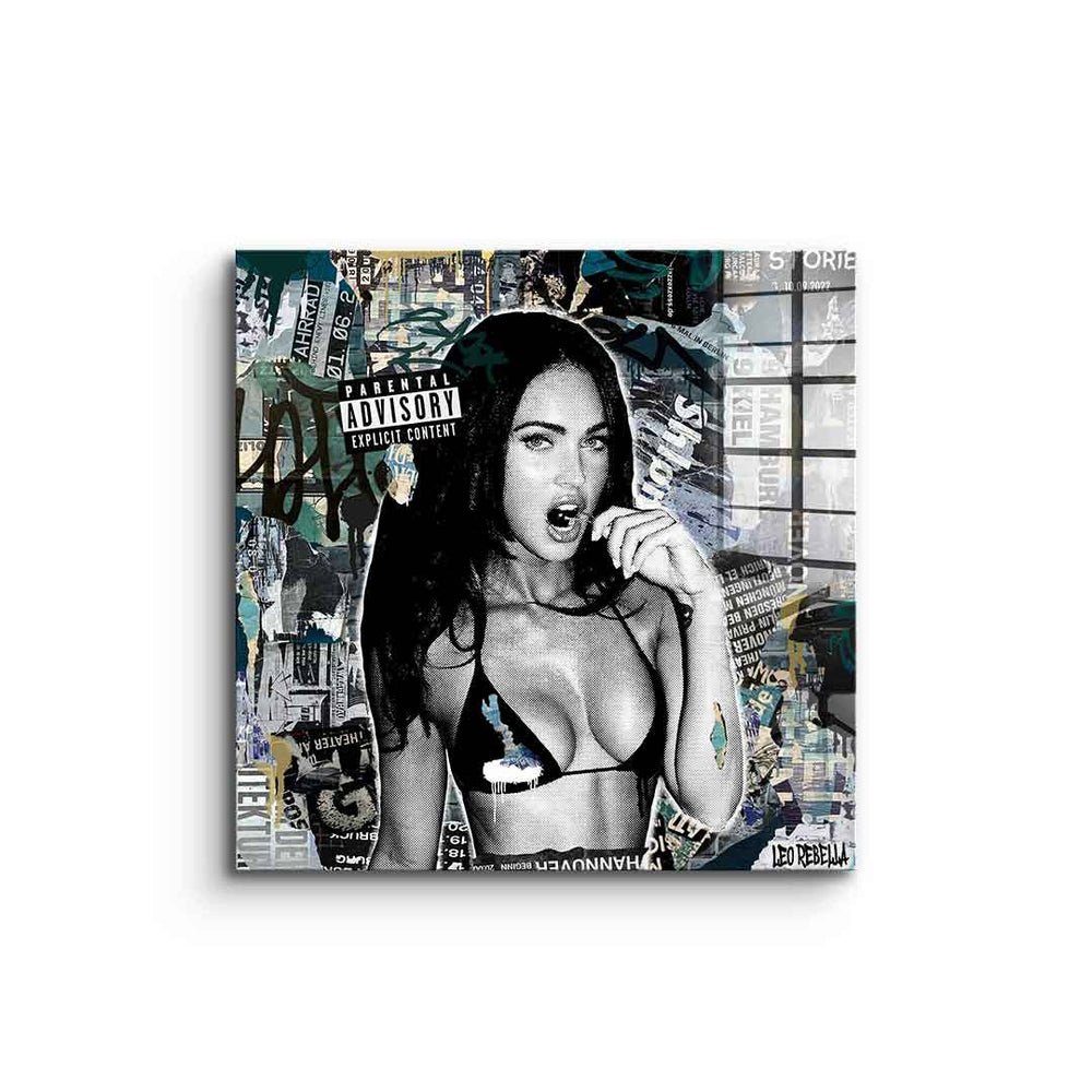 DOTCOMCANVAS® Acrylglasbild FOX - Acrylglas, Acrylglasbild Megan Fox Collage Street Art schwarz weiß Frau Model