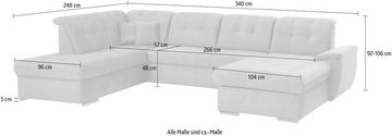 exxpo - sofa fashion Wohnlandschaft Durango, U-Form, 4 Teile, Kopfteilverstellung, wahlweise mit Bettfunktion und Bettkasten