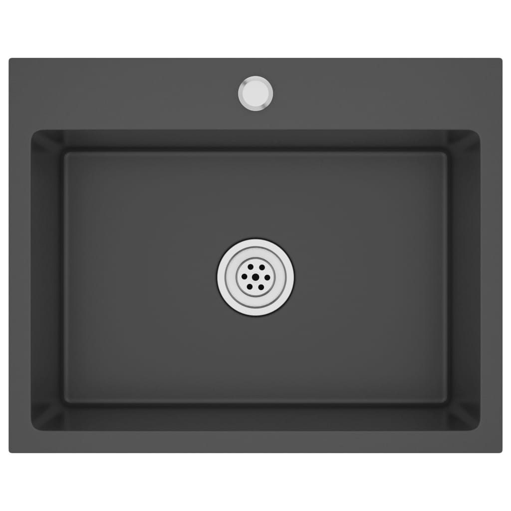 vidaXL Küchenspüle Küche Spülbecken Massive Einbauspüle Schwarz Edelstahl, 55/44 cm