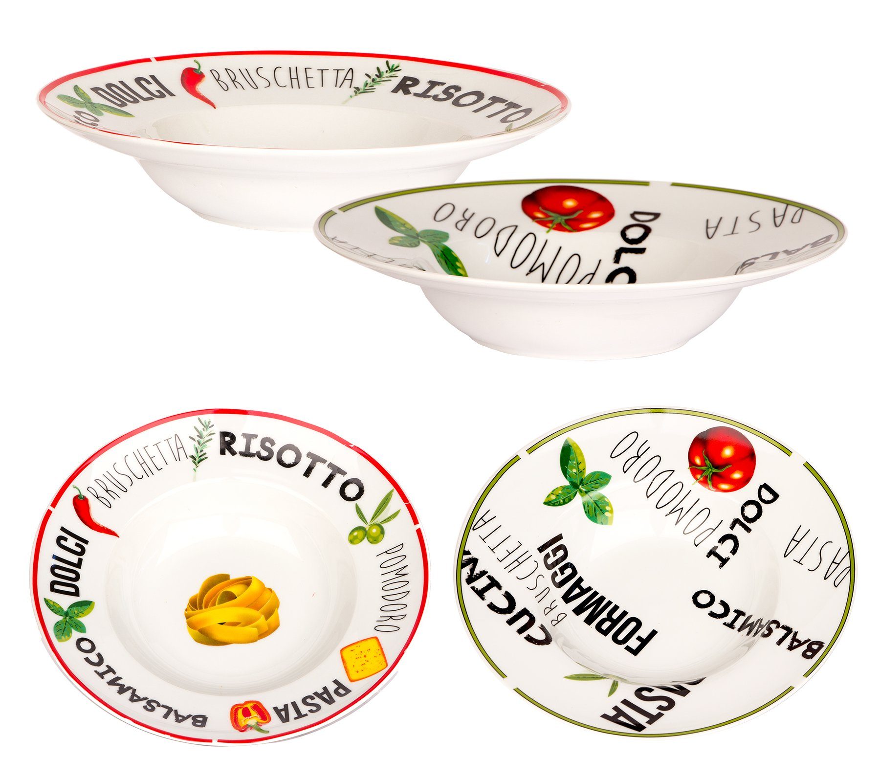BigDean Pastateller 4er Set Pastateller mit 2 Designs tief 24cm