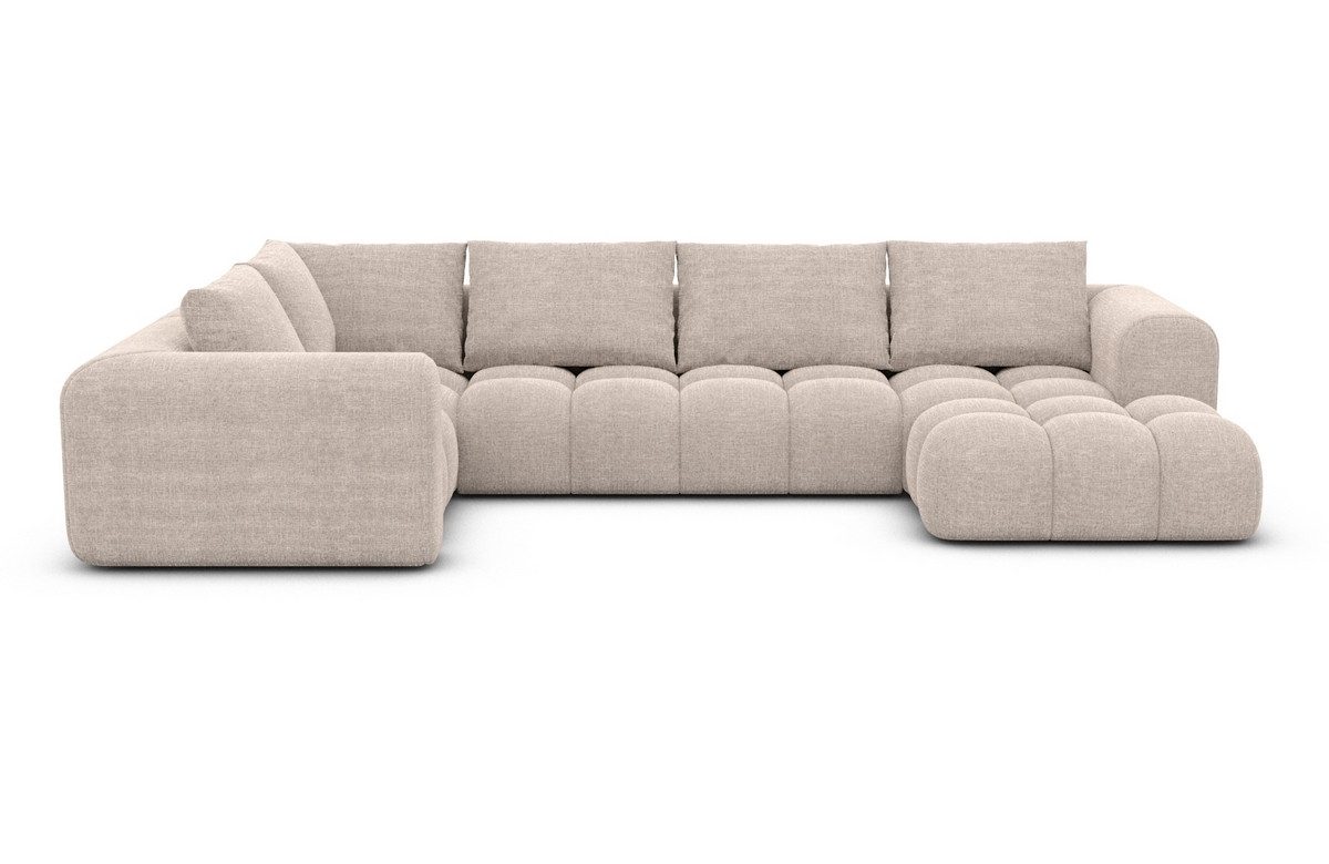 Sofa Dreams Wohnlandschaft Casaluna U Form Design Stoff Couch, 6-Sitzer, Polsterecke, Ottomane rechts, Strukturstoff Beige
