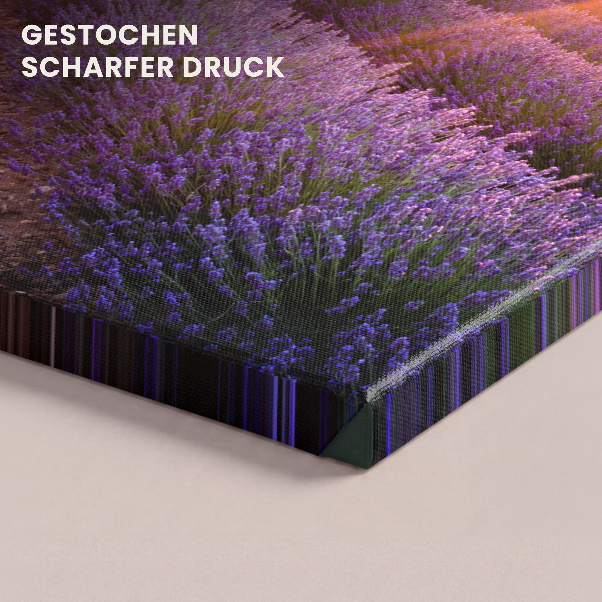 OneMillionCanvasses® Leinwandbild Lavendel - Sonnenuntergang - Blumen - Lila, Fotodruck (1 St), Leinwand Bilder Klein, Wand Dekoration Aesthetic 30x20 cm – Bild 3 von 5