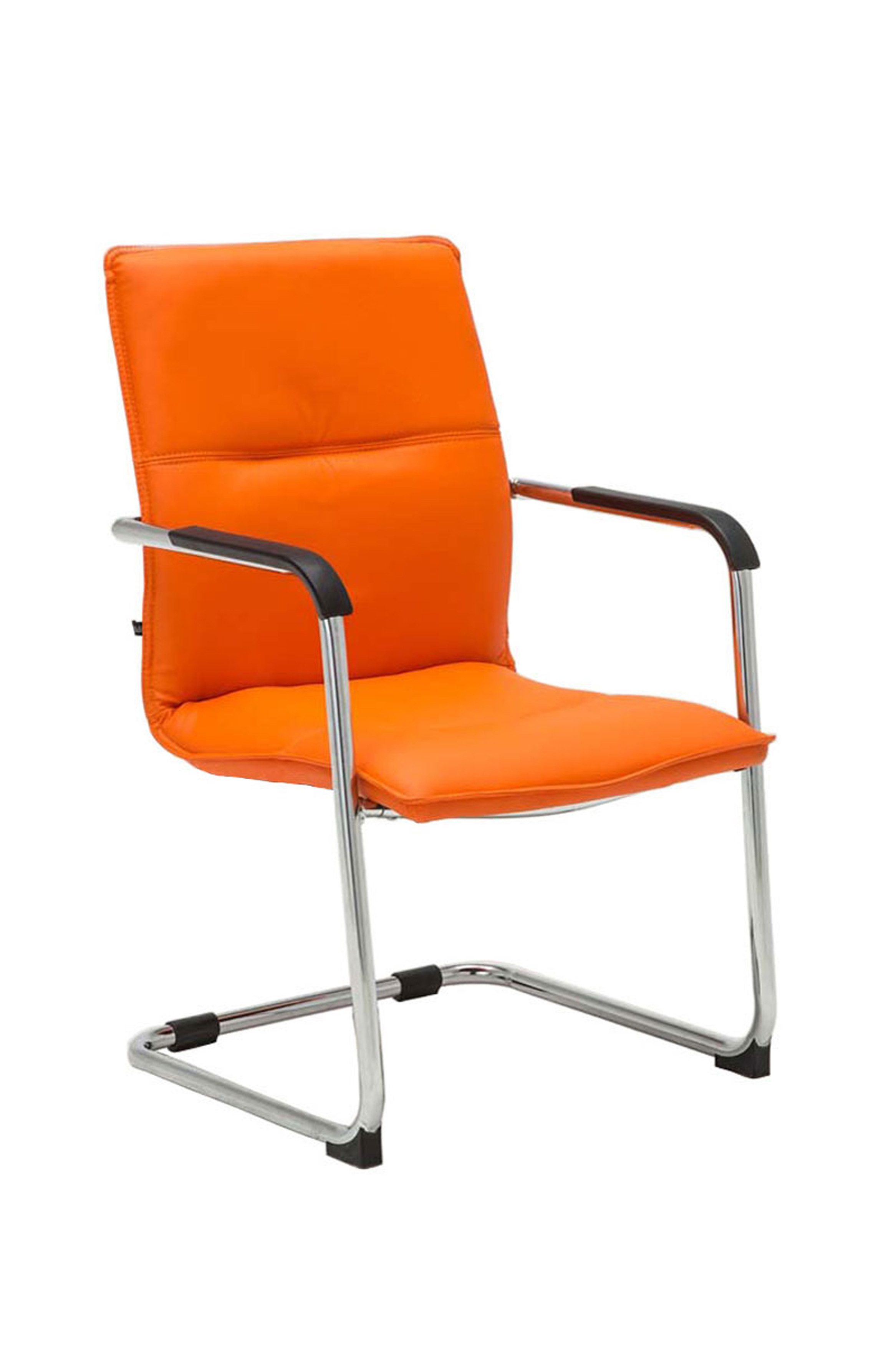TPFLiving Besucherstuhl Sean mit hochwertig gepolsterter Sitzfläche - Konferenzstuhl (Küchenstuhl - Esszimmerstuhl - Wohnzimmerstuhl), Gestell: Metall chrom - Sitzfläche: Kunstleder Orange