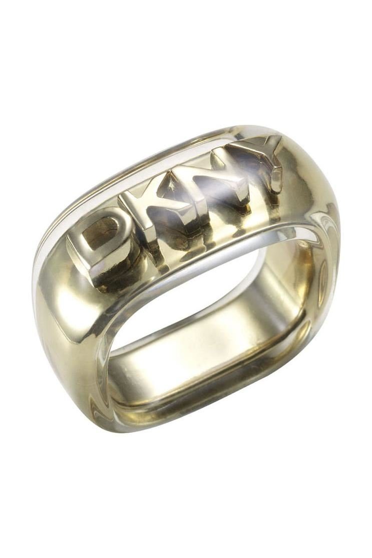 DKNY Fingerring Damen, aus Edelstahl, mit Kunststotff ummantelt, Gold, Gr. 59 (18,8mm)