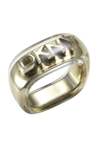 DKNY Fingerring Damen, aus Edelstahl, mit Kunststoff ummantelt, Gold, Gr. 50 (15,9mm)