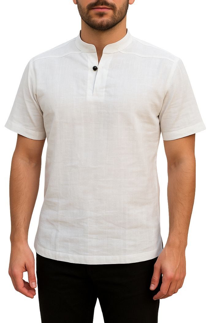 PANASIAM Kurzarmhemd Fischerhemd aus 100% Hanf mit Holzknopf für Herren leger geschnitten Bequemes Freizeithemd Fisherman Shirt auch als Kurzarmhemd