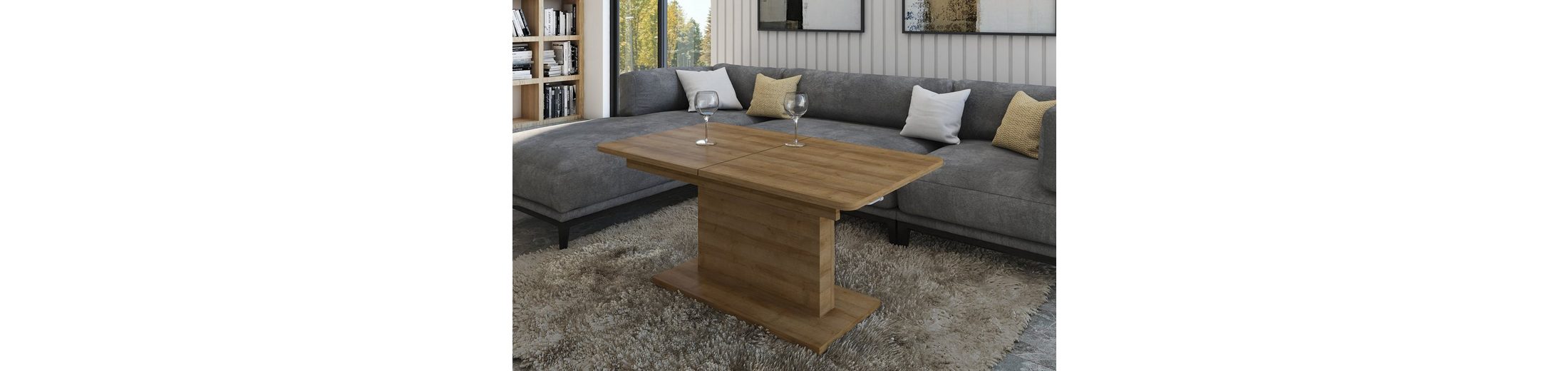designimpex Couchtisch »Design Couchtisch Tisch DC1 Eiche Riviera stufenlos höhenverstellbar