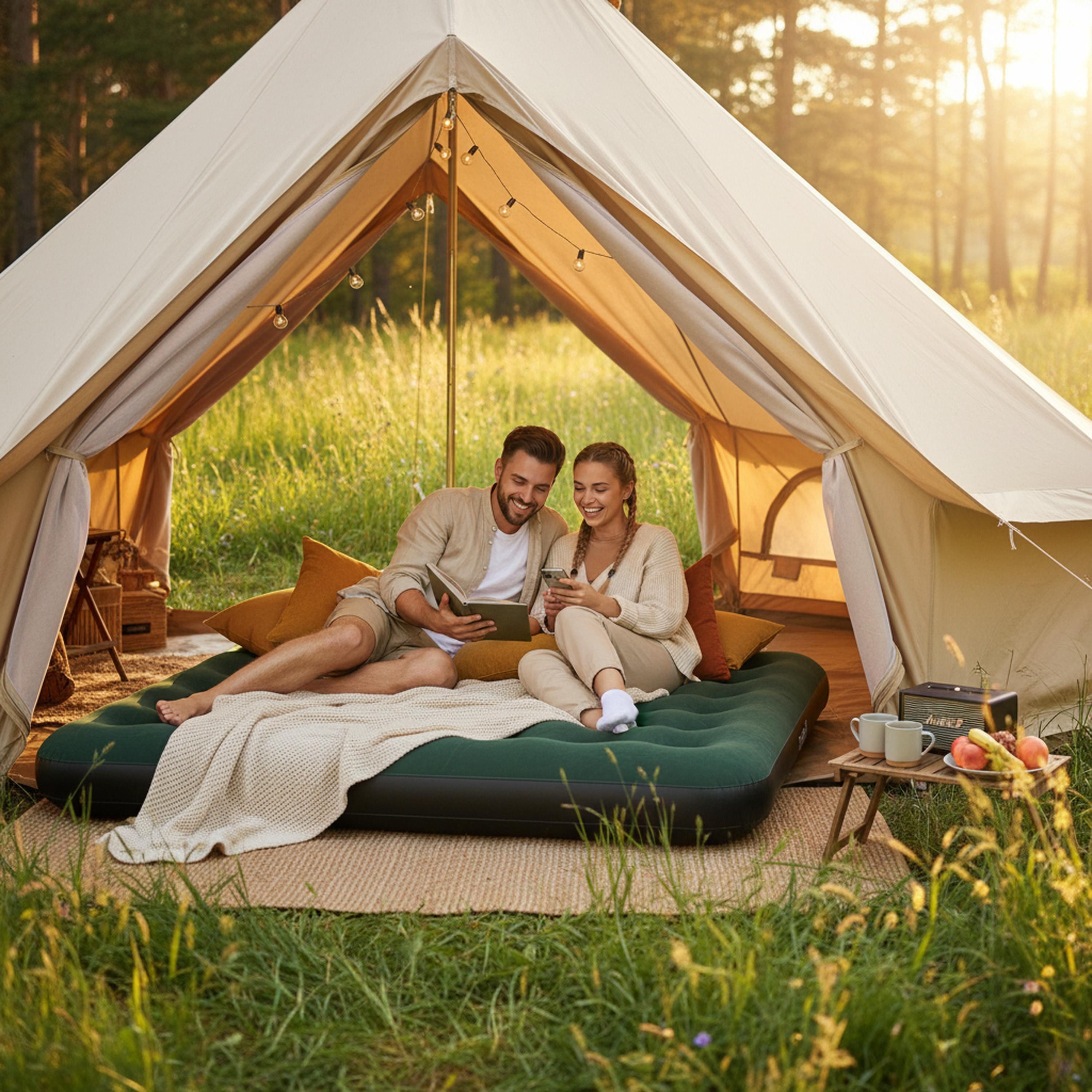 Avenli Luftmatratze Luftbett Camping für 1-2 Personen grün 191x137x22cm Double-Size, (aufblasbar Ideal als Reisebett oder Isomatte, 1-St., für Indoor und Outdoor mit beflockter Oberfläche), Campingmatratze ohne Pumpe