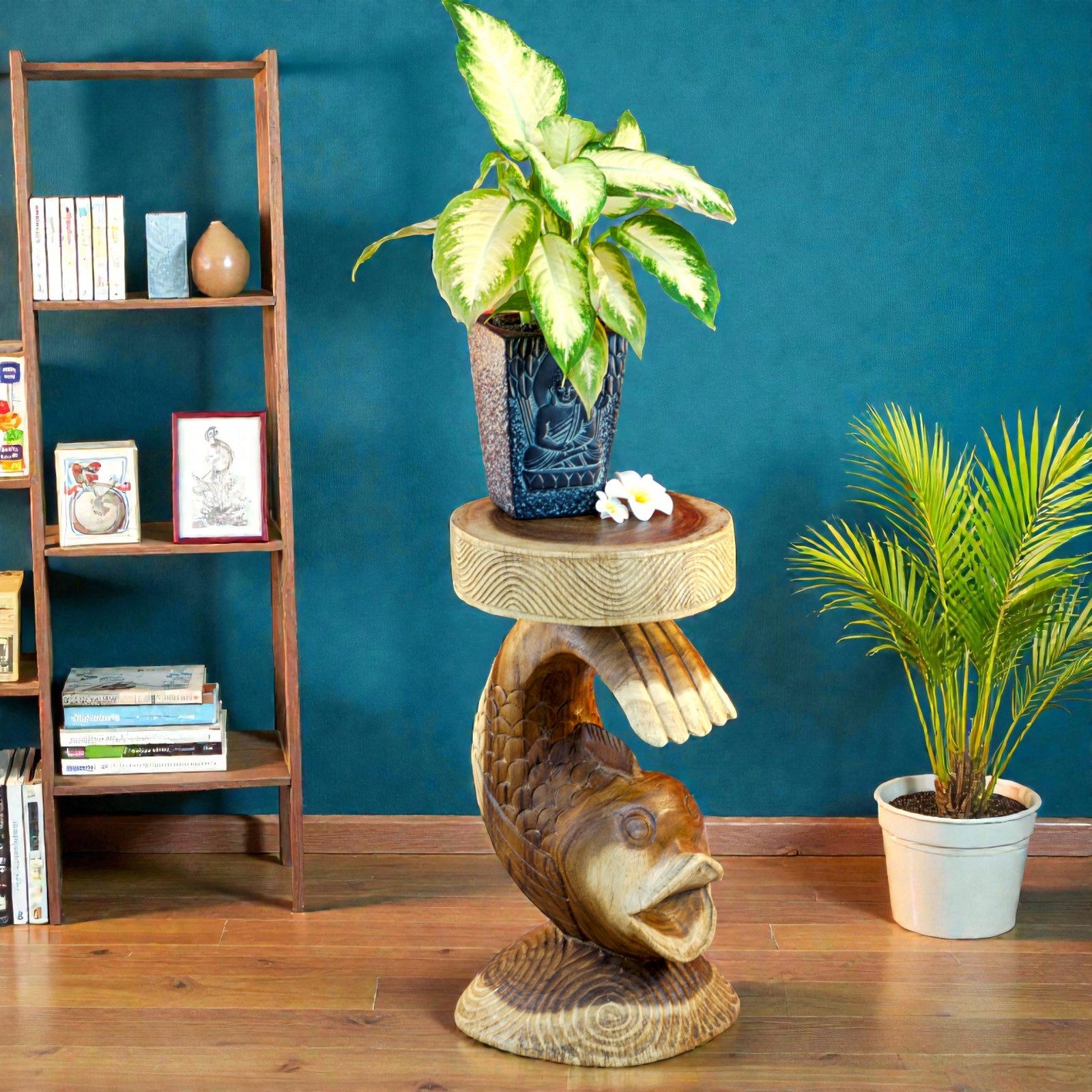 Kinaree Blumentisch Suar Holz Blumenständer DA NANG, Schnitzerei, Handmade, Unikate