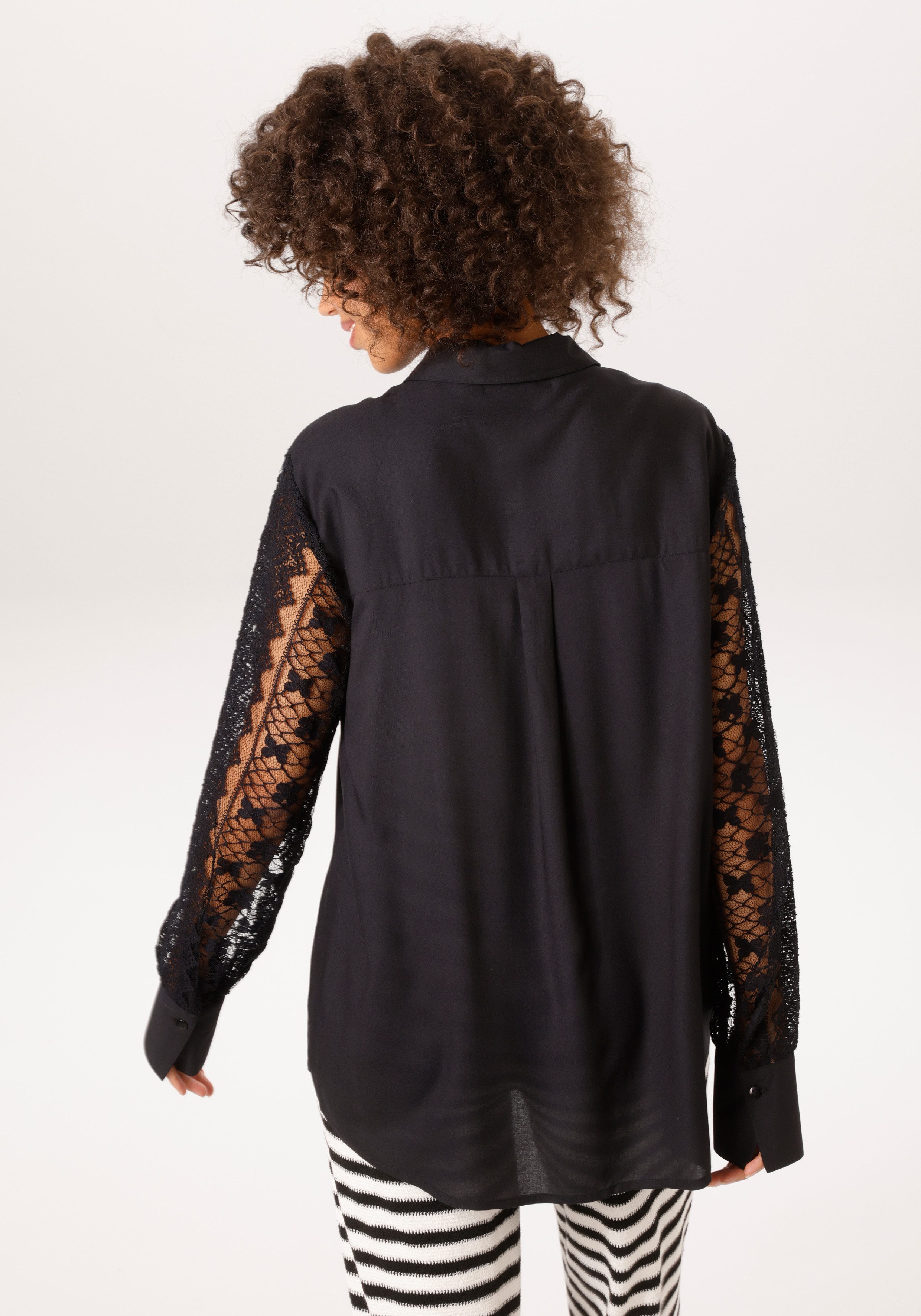 Aniston CASUAL Hemdbluse mit langen Ärmeln aus aufwändiger Spitze - NEUE KOLLEKTION