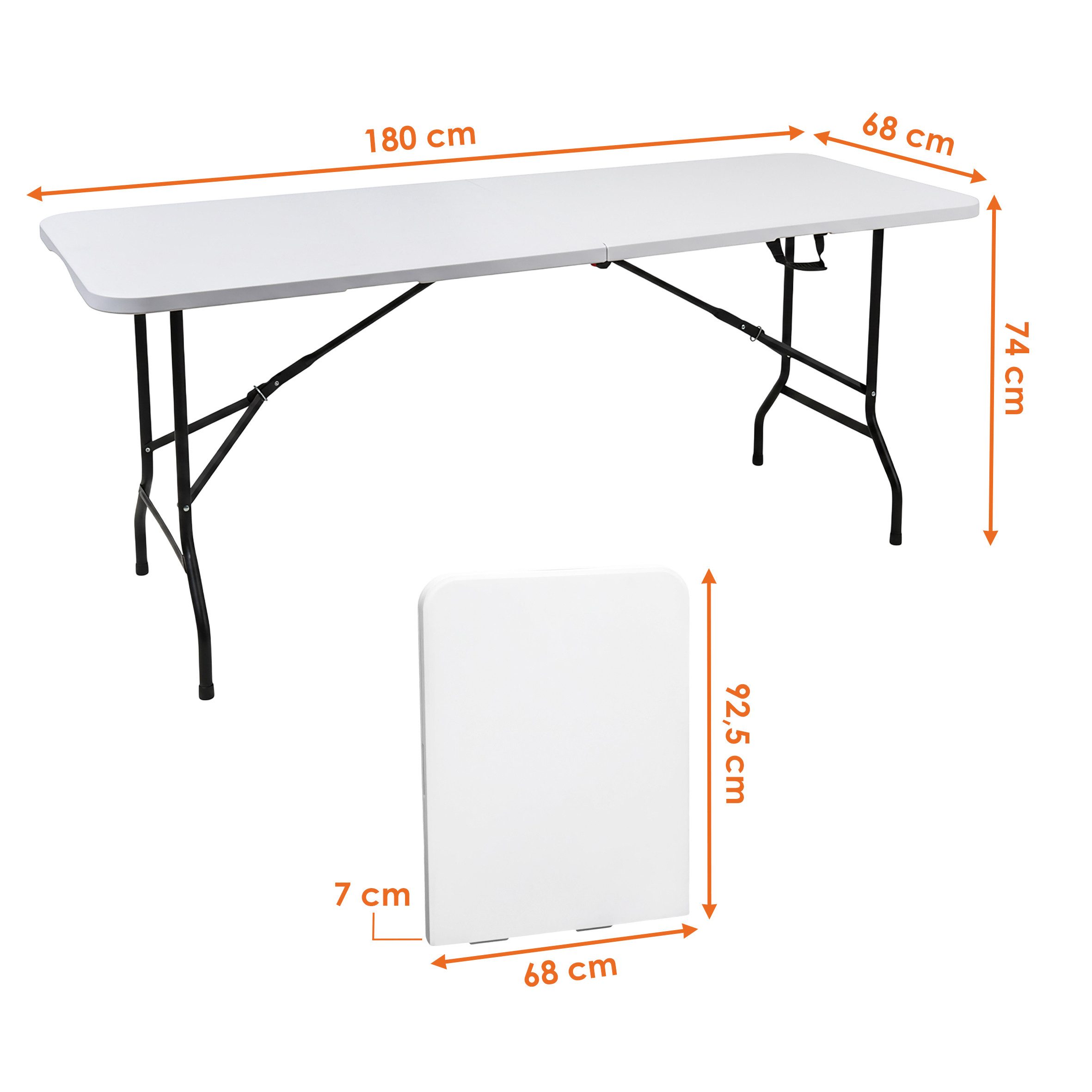 Spetebo Klapptisch XL Klapptisch weiß mit Stahlgestell wetterfest (Anzahl, 1-St., Stück), zusammenklappbar