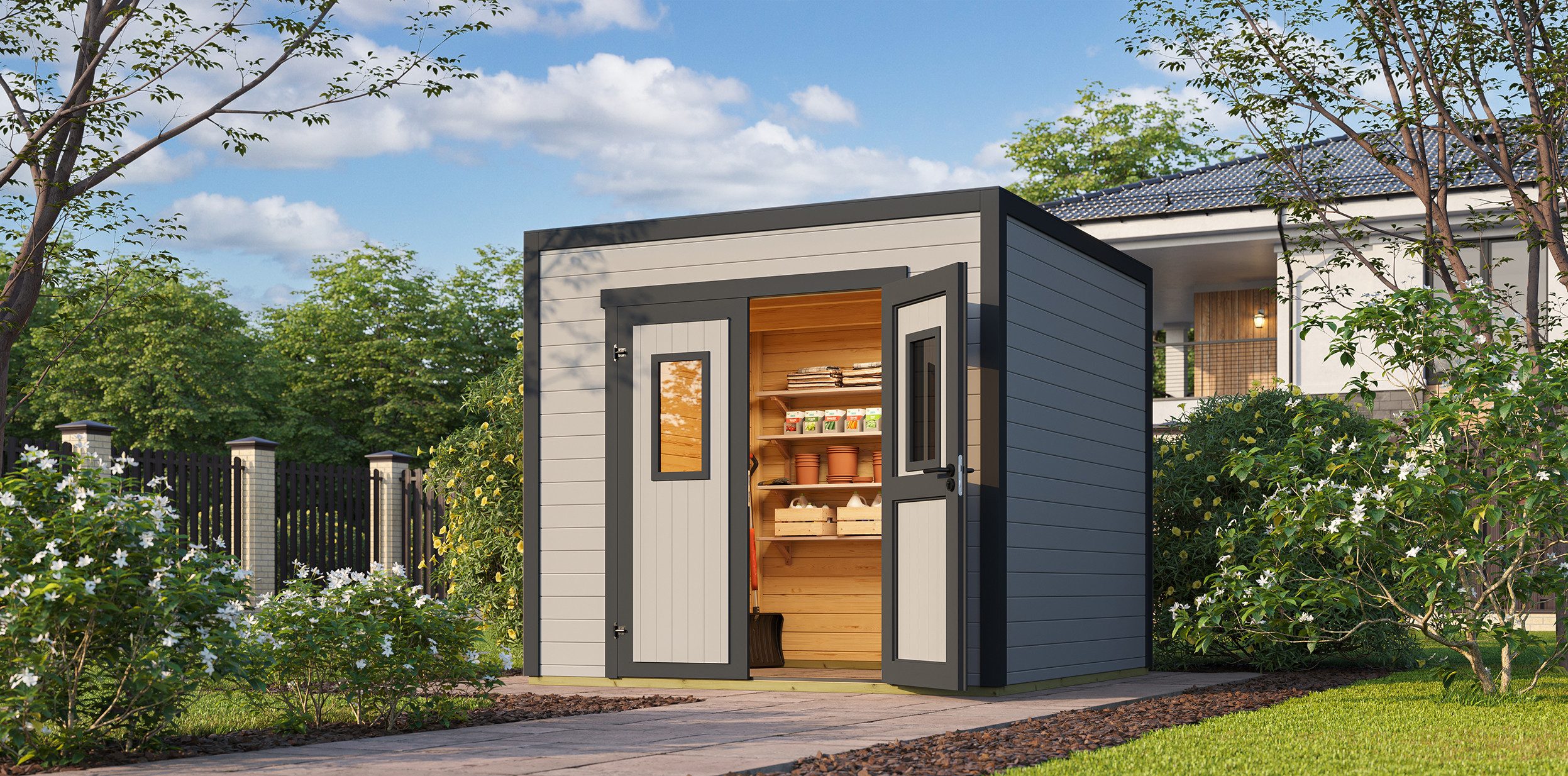 Nordic Holz Gartenhaus Felix 2, BxT: 250x257,5 cm, kleiner stilvoller Schuppen mit Flachdach