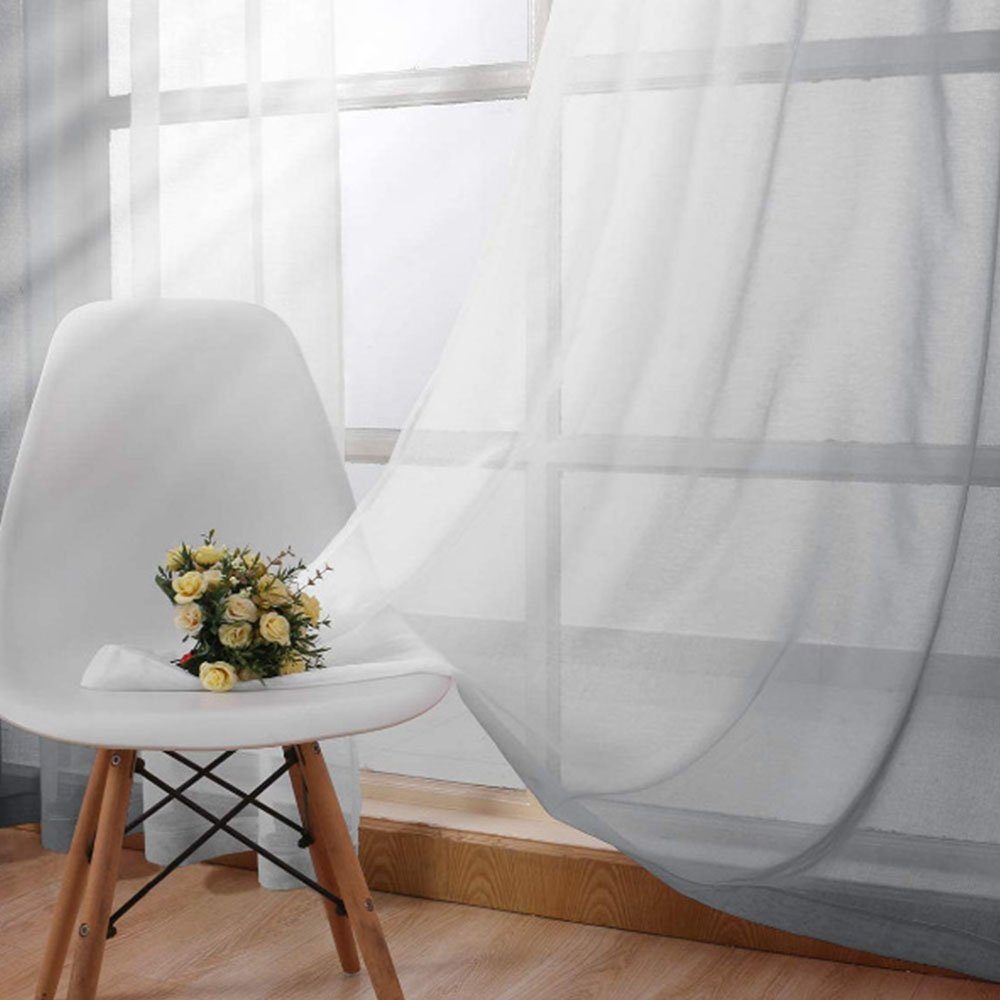 2er Vorhang Set, FELIXLEO mit Ösen 1.32x2.44 Gardine Grau Lichtdurchlässig Fensterschal