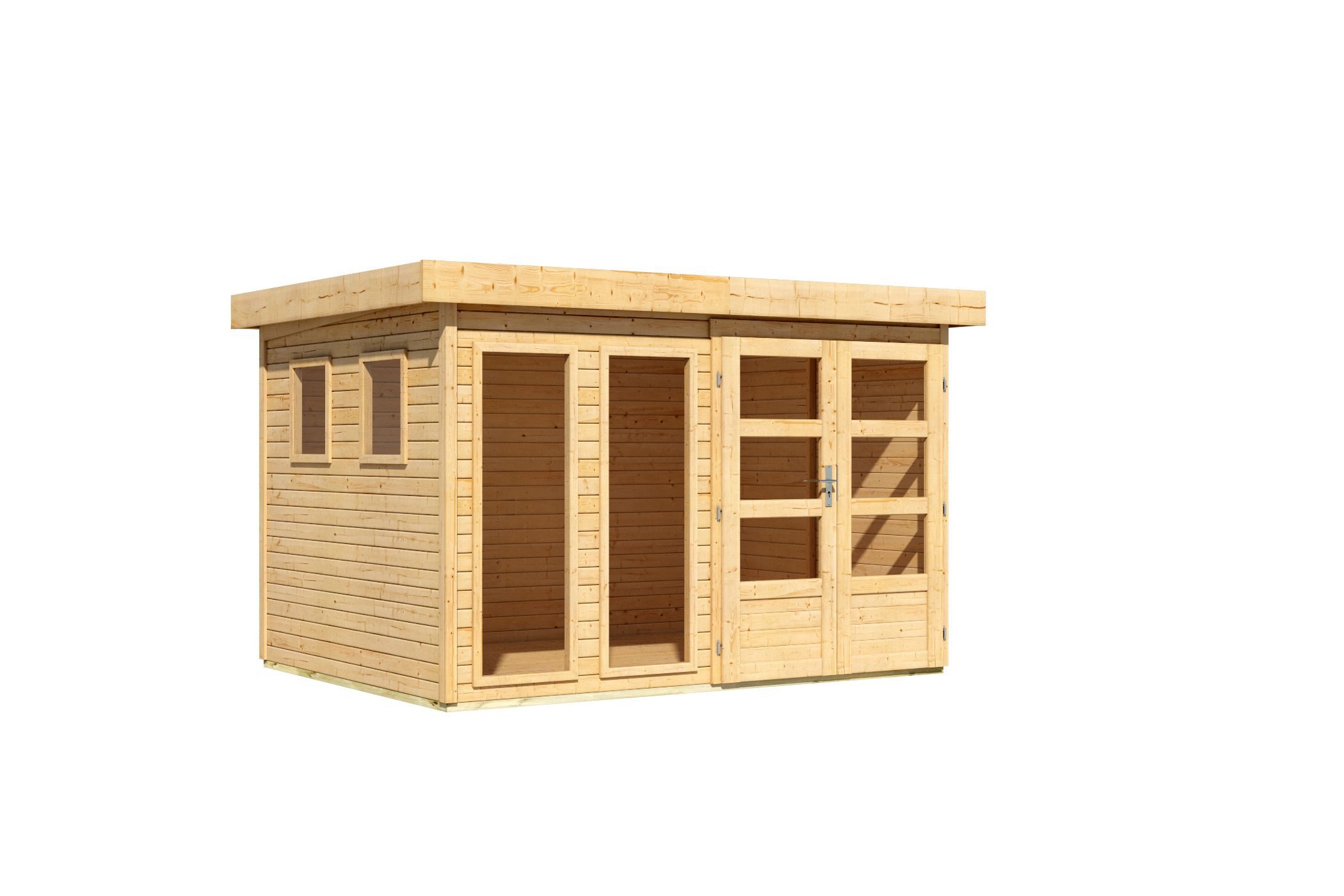 Karibu Gartenhaus Gartenhaus Pentus mit Flachdach, großen Fenstern, Doppelflügeltür, (1 Stück, Gartenhaus Pentus 5 naturbelassen), extra große Fenster, naturbelassen