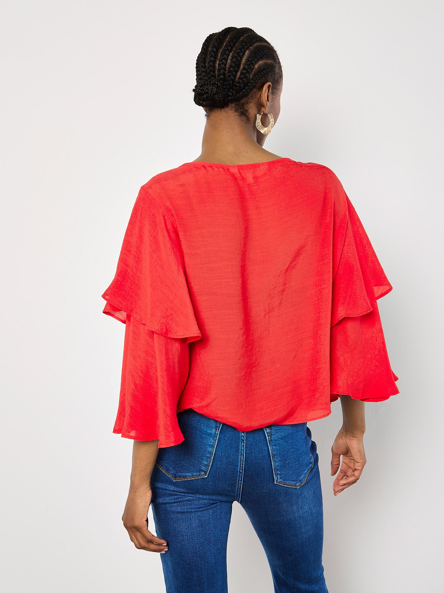 Apricot Blusenshirt Chiffonblusentop mit gerüschten Armen