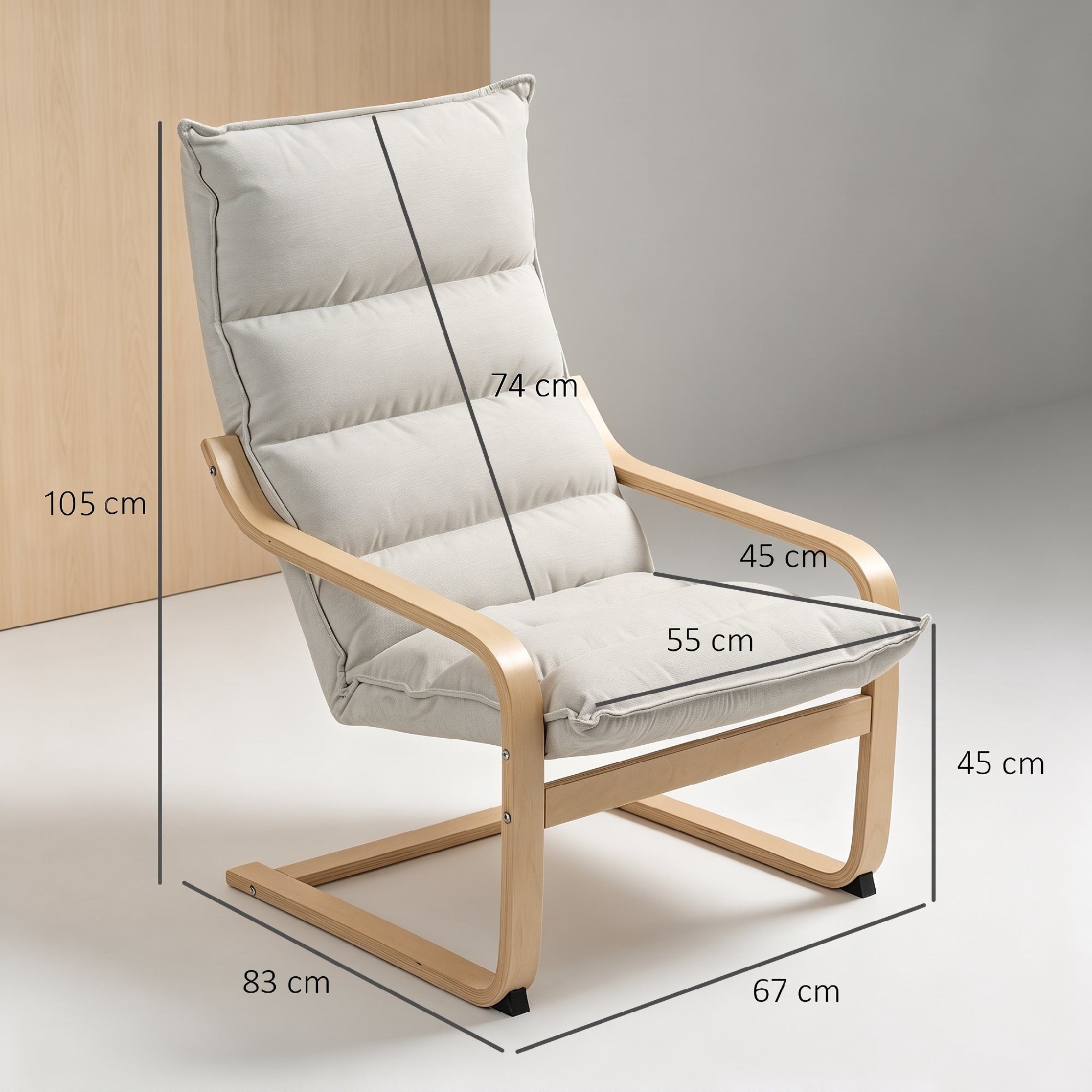 HOMCOM Relaxsessel Sessel Polestersessel mit geschwungene Birkenholzbeine (Set, 1-St., 1), Sanfte Wippbewegung, hoher Rücken, Samtbezug