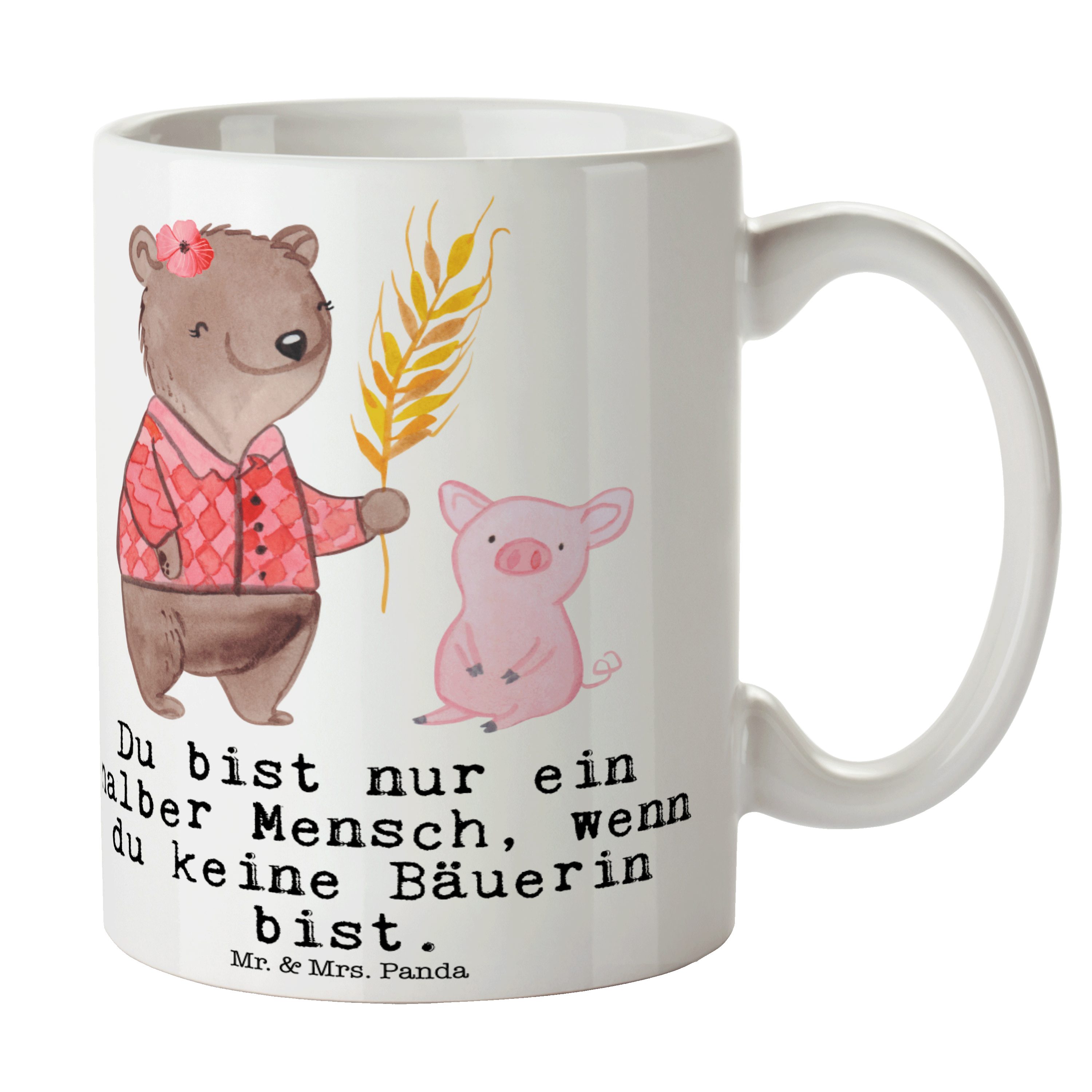Mr. & Mrs. Panda Tasse Bäuerin mit Herz - Weiß - Geschenk, Landwirtin, Farmerin, Bauernhof, Keramik