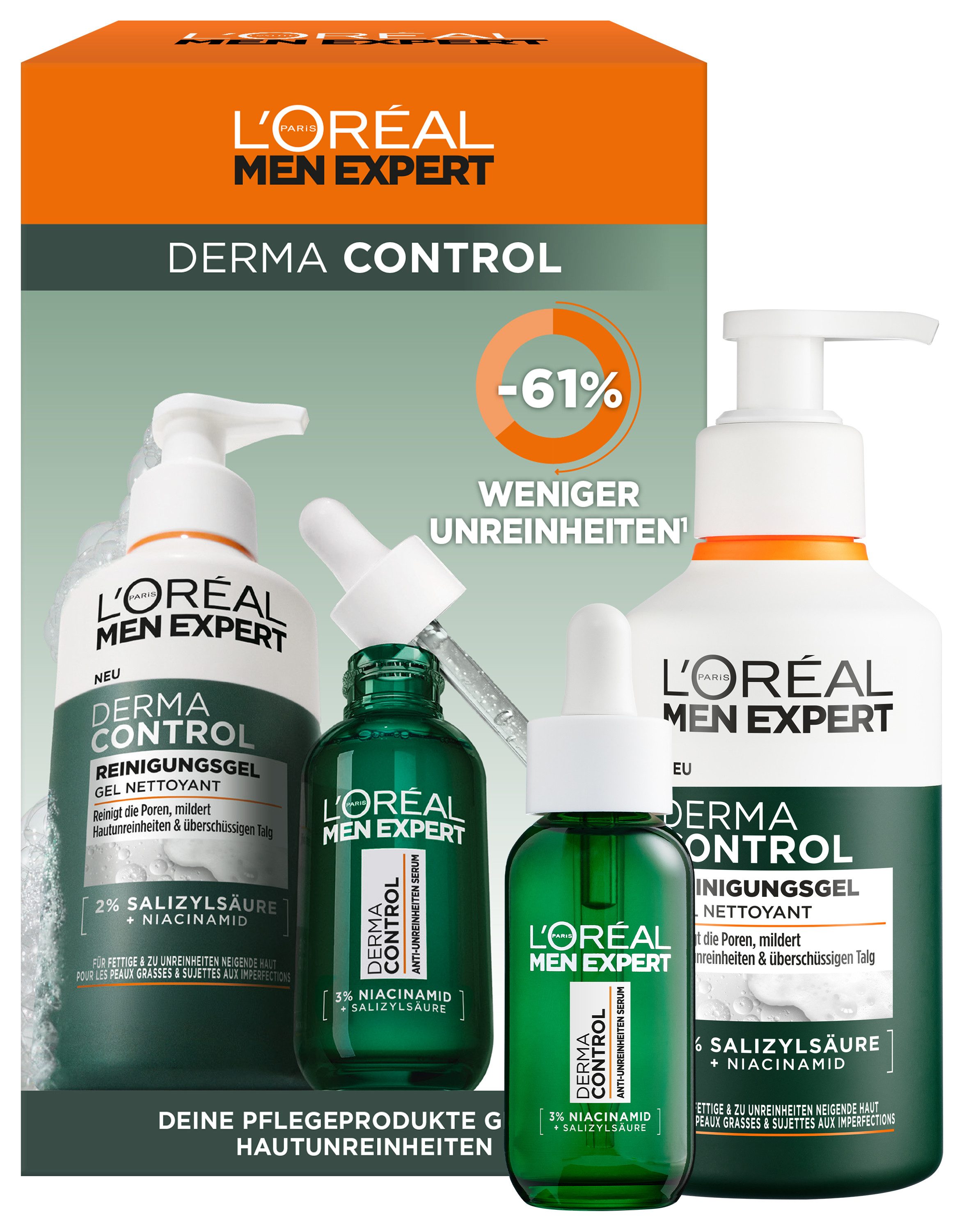 L'ORÉAL PARIS MEN EXPERT Hautreinigungs-Set DERMA CONTROL GESCHENKSET REINIGUNGSGEL & SERUM, bekämpft Unreinheiten effektiv und beugt neue vor.