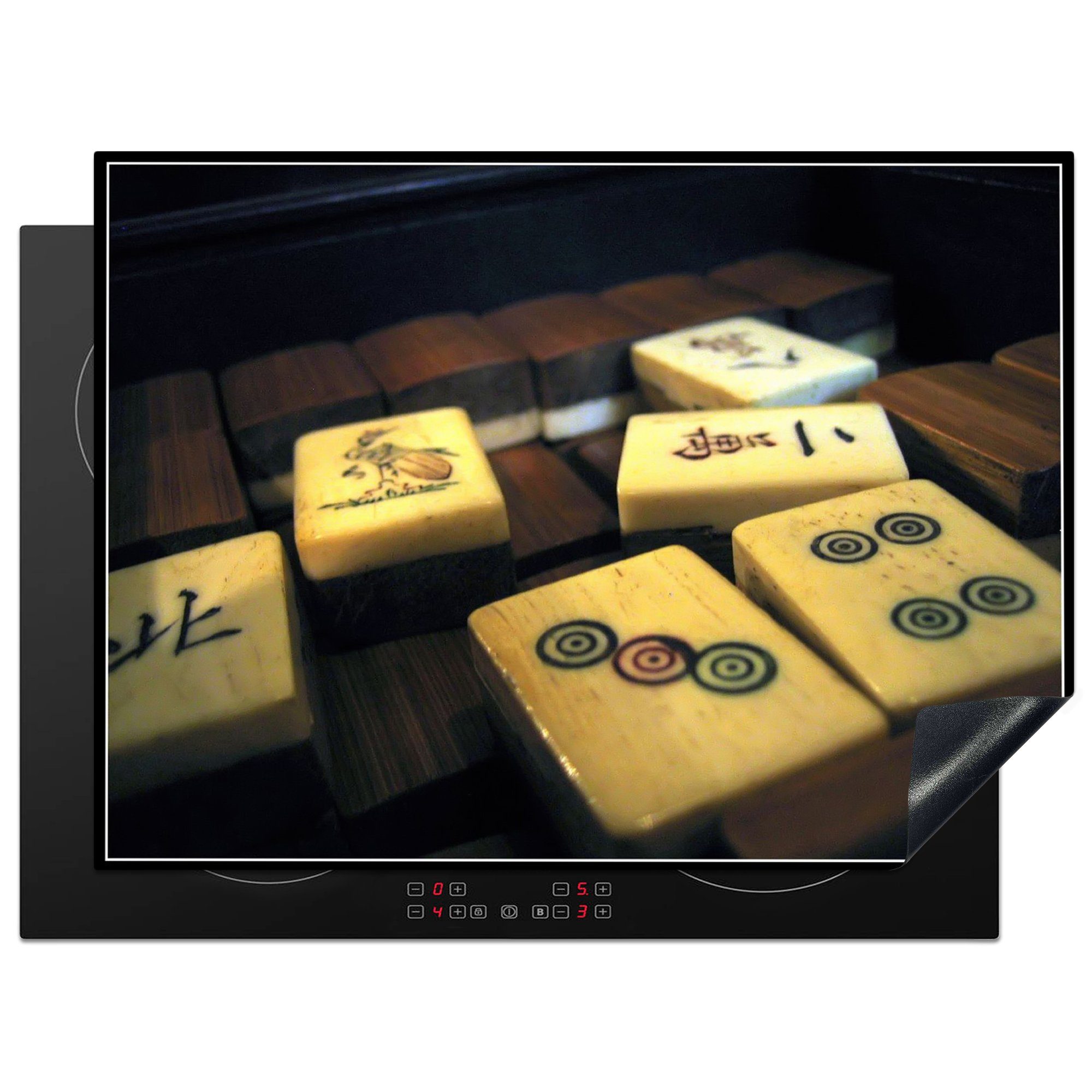 MuchoWow Herdblende-/Abdeckplatte Die berühmten Mahjong-Spielsteine, Vinyl, (1 tlg), 70x52 cm, Mobile Arbeitsfläche nutzbar, Ceranfeldabdeckung