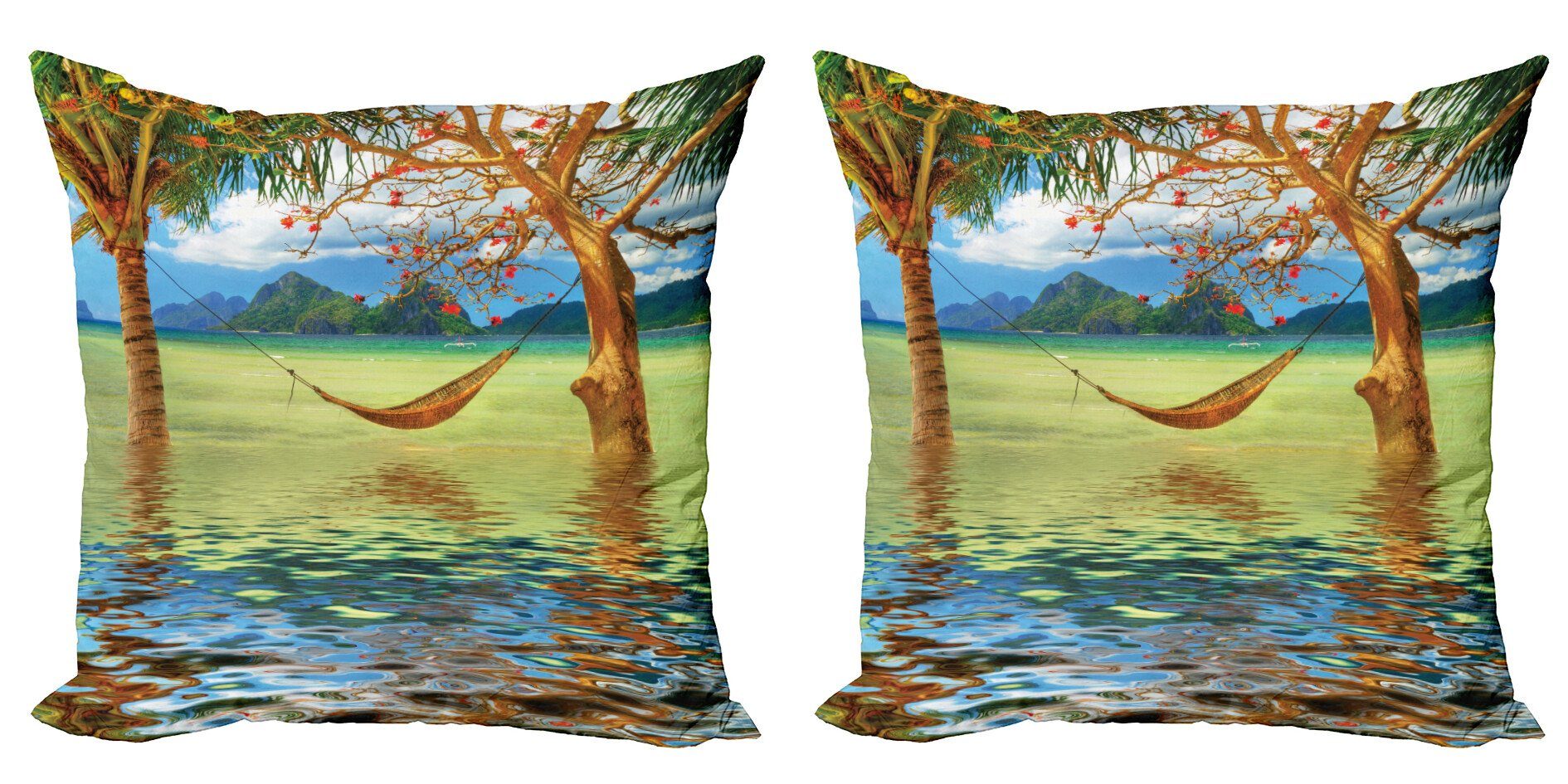 Kissenbezüge Modern Accent Doppelseitiger Digitaldruck, Abakuhaus (2 Stück), Strand Bäume im tropischen Land