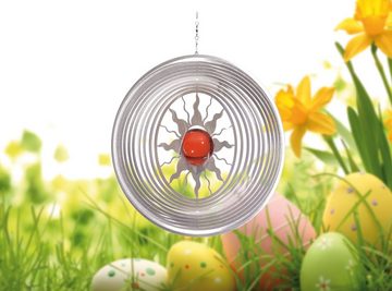 ILLUMINO Deko-Windrad Edelstahl Windspiel Sonne mit roter 35mm Kugel Wohnung Gartendeko