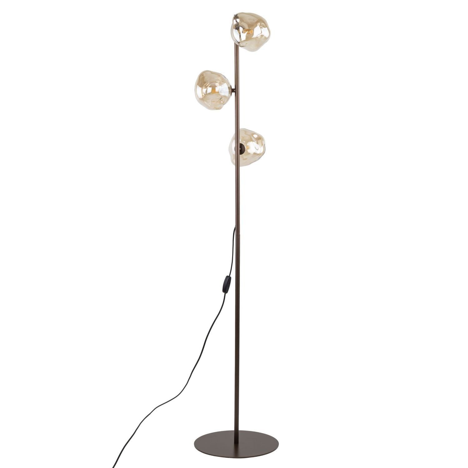 Licht-Erlebnisse Stehlampe UMERA, ohne Leuchtmittel, Rauchglas Metall 151 cm hoch Braun Cognac G9 3-flammig Modern