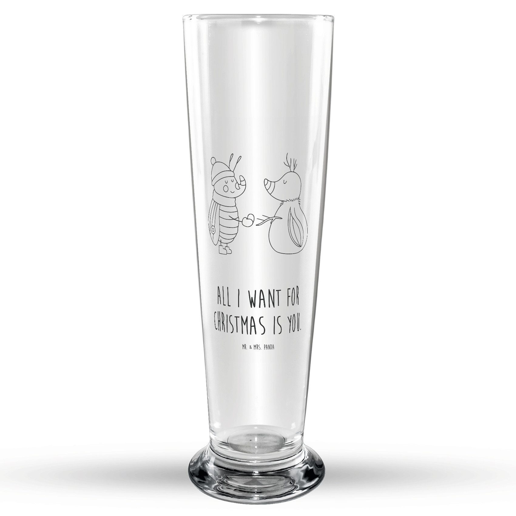 Mr. & Mrs. Panda Bierglas Nachtfalter Schneemann, Bierglas, Transparent, IPA Glas, Weihnachten, Premium Glas