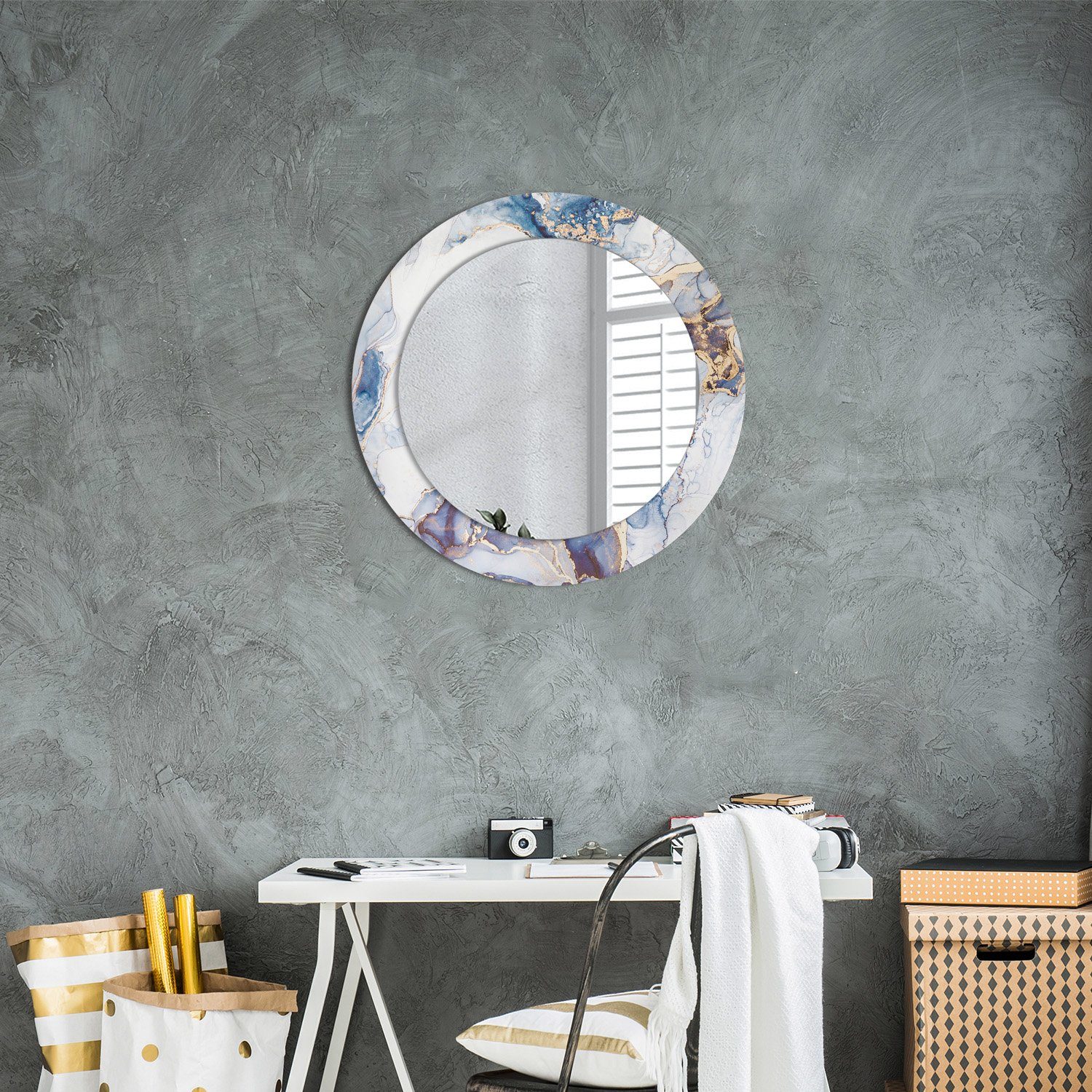 Tulup Spiegel Badspiegel mit Abstrakt Rund: Aufdruck Schminkspiegel Art Ø60cm Hängespiegel
