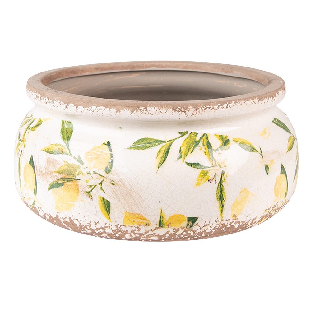 Clayre & Eef Blumentopf Clayre & Eef Blumentopf „Zitrone“ – Gelb, Rund, 23x23x10 cm, Keramik