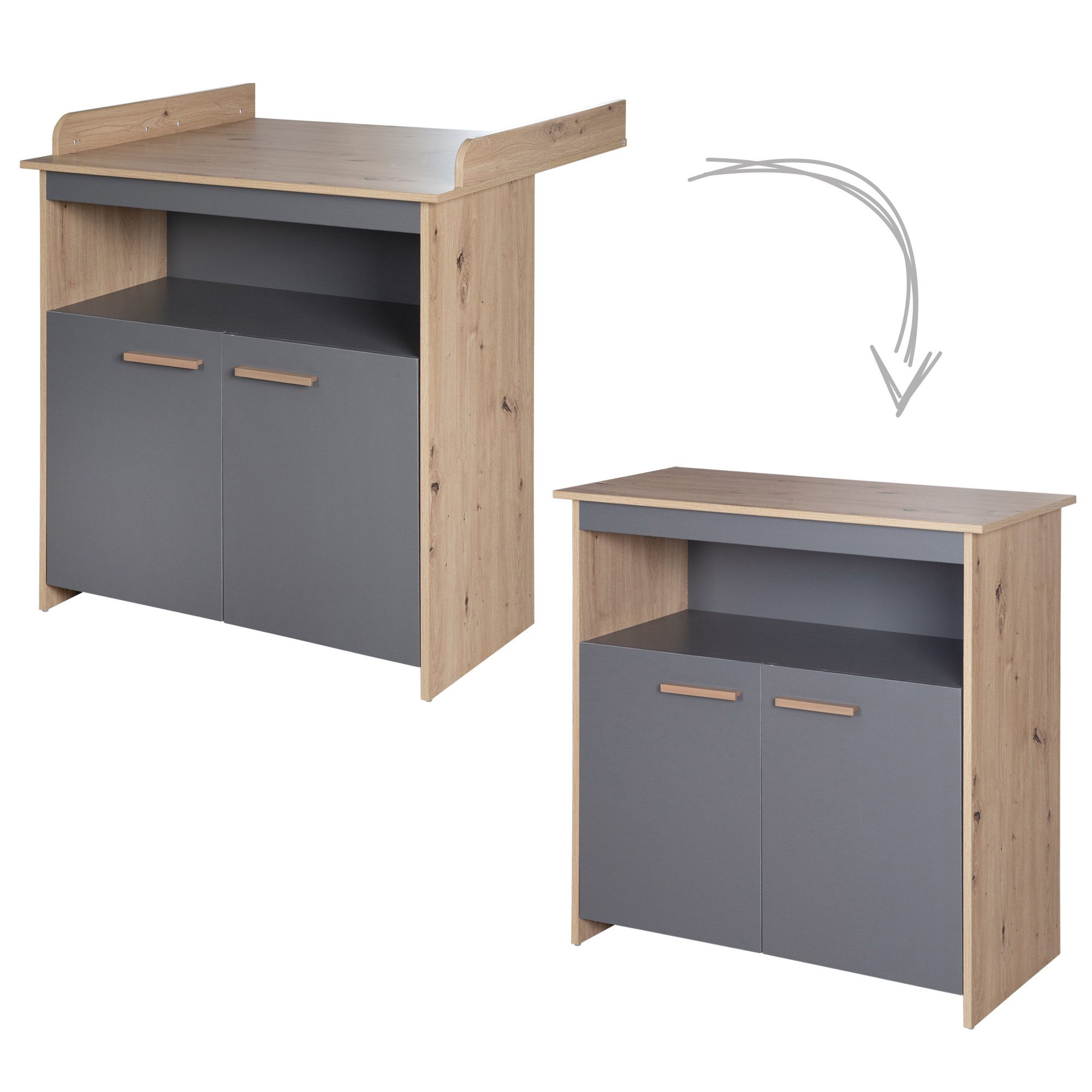 roba® Babymöbel-Set Anna - aus Holz - in Anthrazit mit Dekor Kent Eiche - moderne Optik, (2-teilig), Baby- & Beistellbett 60x120 cm & Wickelkommode - Anthrazit  – Bild 5 von 5