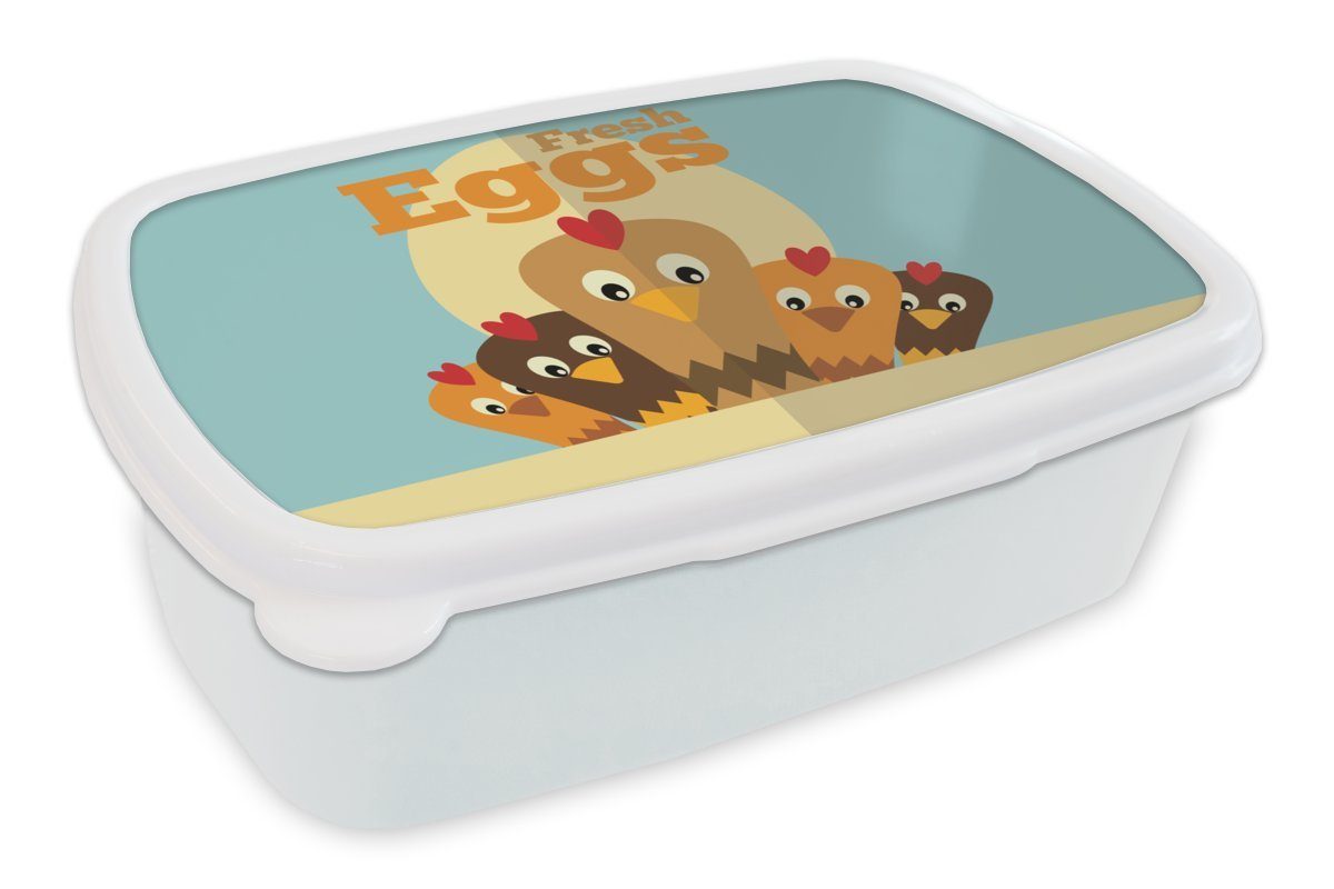 MuchoWow Lunchbox Hühner - Bauernhof - Zitate, Kunststoff, (2-tlg), Brotbox für Kinder und Erwachsene, Brotdose, für Jungs und Mädchen weiß