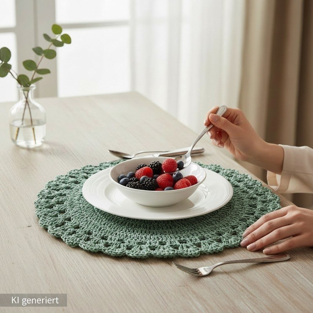 Macosa Home Platzset Tischset 2 Stk. Altrosa od. Grün 38 cm rund Raffia, (Rosa Mint, 2-St., Tischmatte Platzmatte Tischunterlage Platzdeckchen), Platzsets Häkel-Design Tischdeko