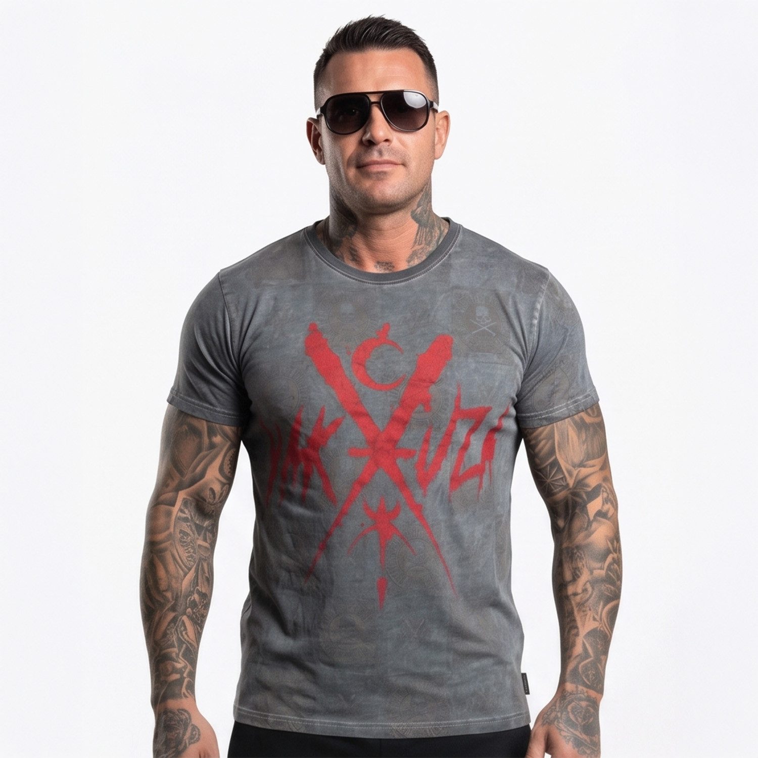 YAKUZA T-Shirt Checkmate Allover in angesagter Acid Waschung
