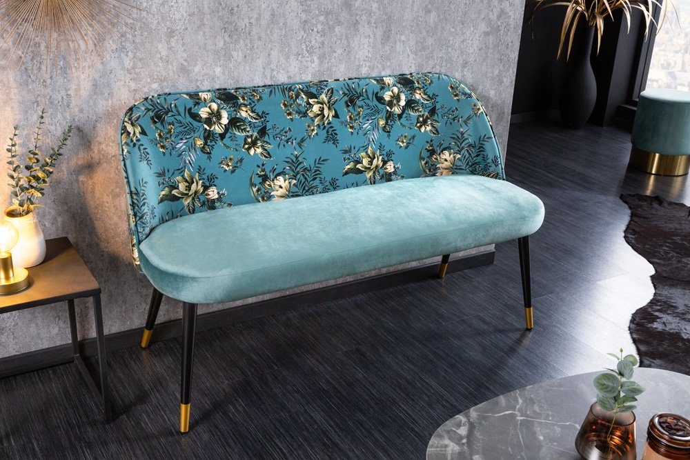 riess-ambiente Sitzbank PRÊT-À-PORTER türkis / schwarz (Einzelartikel, 1-St), Wohnzimmer · Samt · Metall · florales Design · Retro – Bild 2 von 5