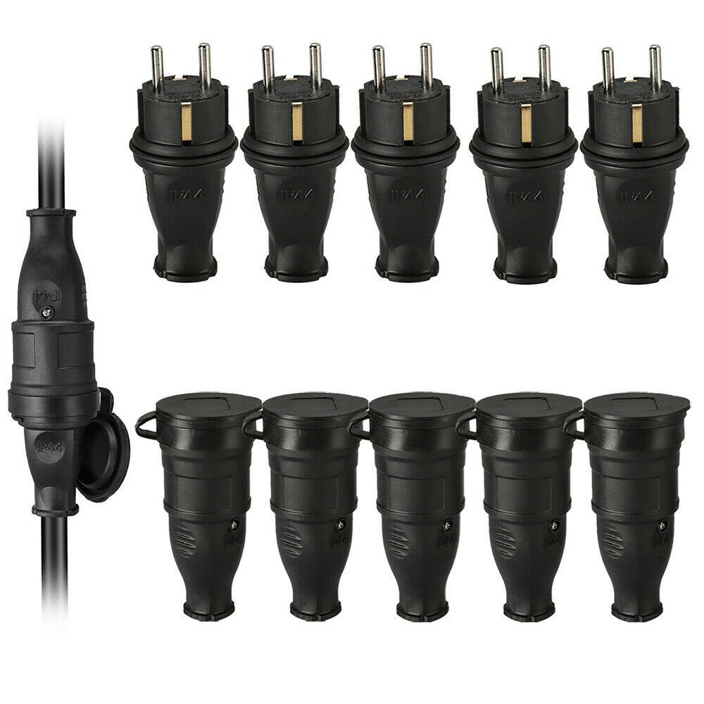 XERSEK Steckdose 10tlg Schuko Stecker Kupplung Schutzkontakt Buchse Gummi-Kupplung, Schukostecker IP44 250V/16A Gummikupplung Gummistecker Steckdose, 10-St.