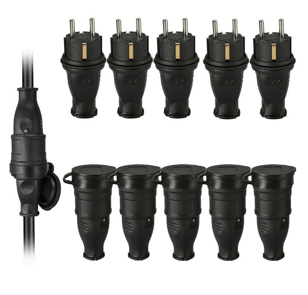 XERSEK Steckdose 10tlg Schuko Stecker Kupplung Schutzkontakt Buchse Gummi-Kupplung, Schukostecker IP44 250V/16A Gummikupplung Gummistecker Steckdose, 10-St.