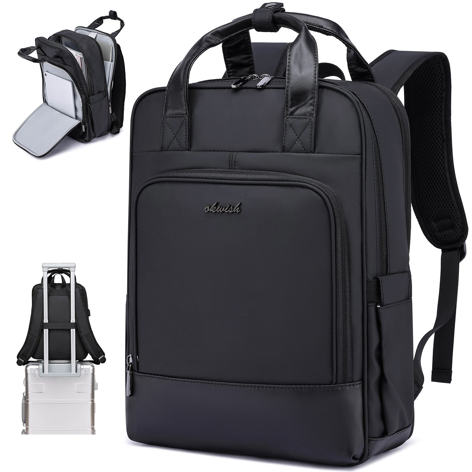 REDOM Laptoprucksack Laptop Rucksack 15,6 Zoll Schulrucksack Wasserbeständig (Reiserucksack mit USB Ladeanschluss, 1-tlg., Freizeitrucksack, Sportrucksack, Wasserdicht), Herren Damen Jungen Teenager Freizeit Arbeit Business Reisen