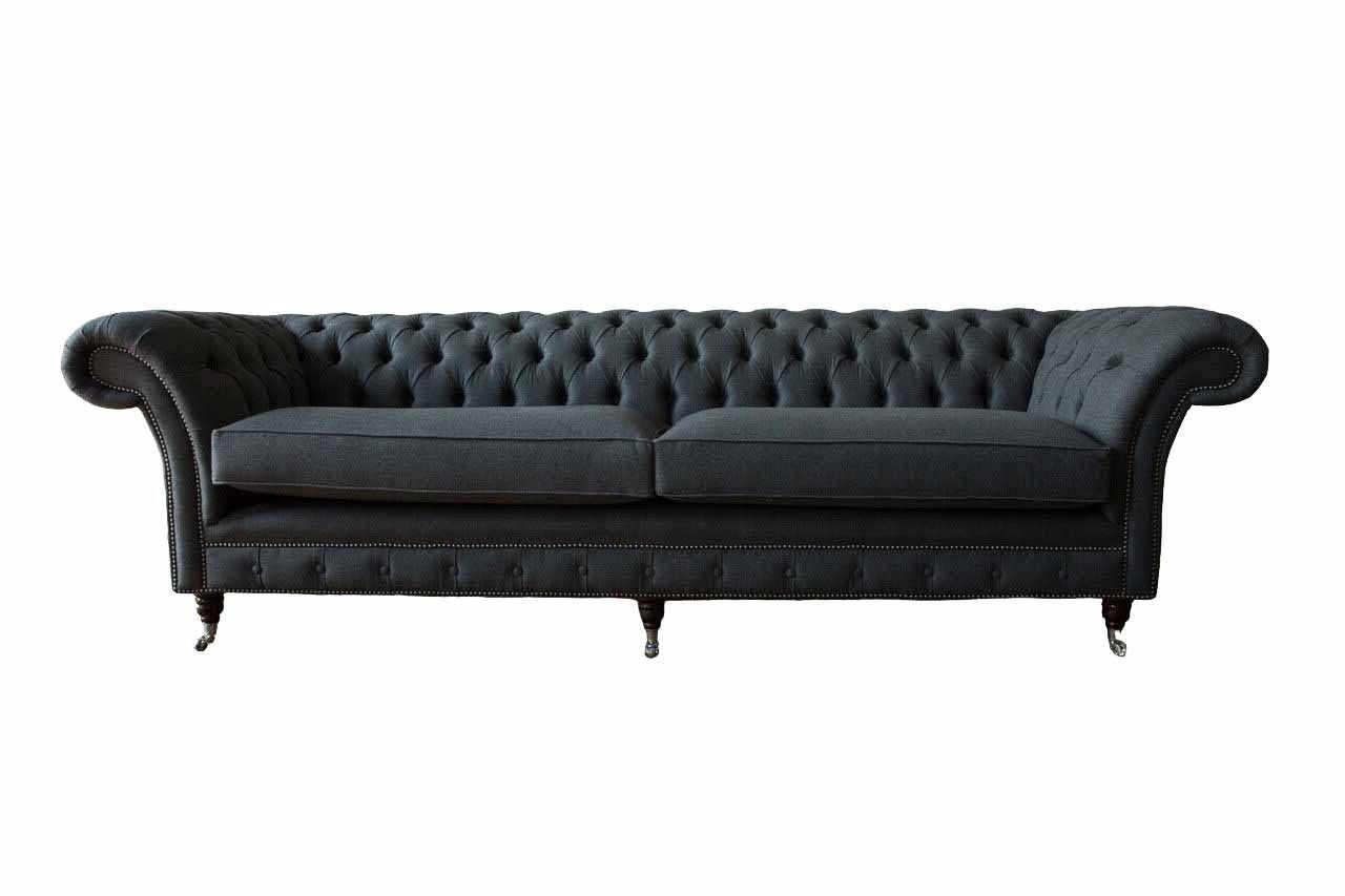 JVmoebel Sofa Designer Schwarzes Chesterfield Sofa 4 Sitzer Couch Textil Polster, Made in Europe