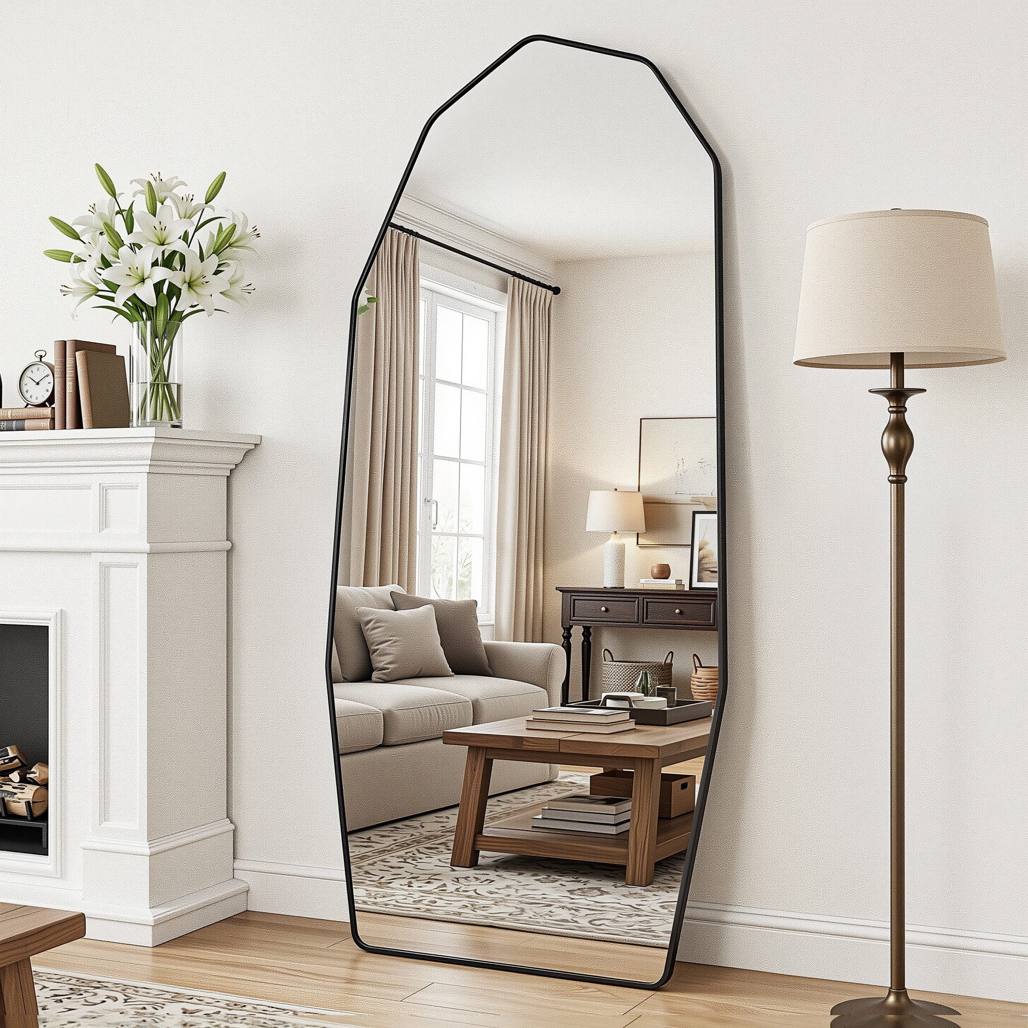 Ganzkörperspiegel in diamantförmigem Design, freistehend & wandmontierbar