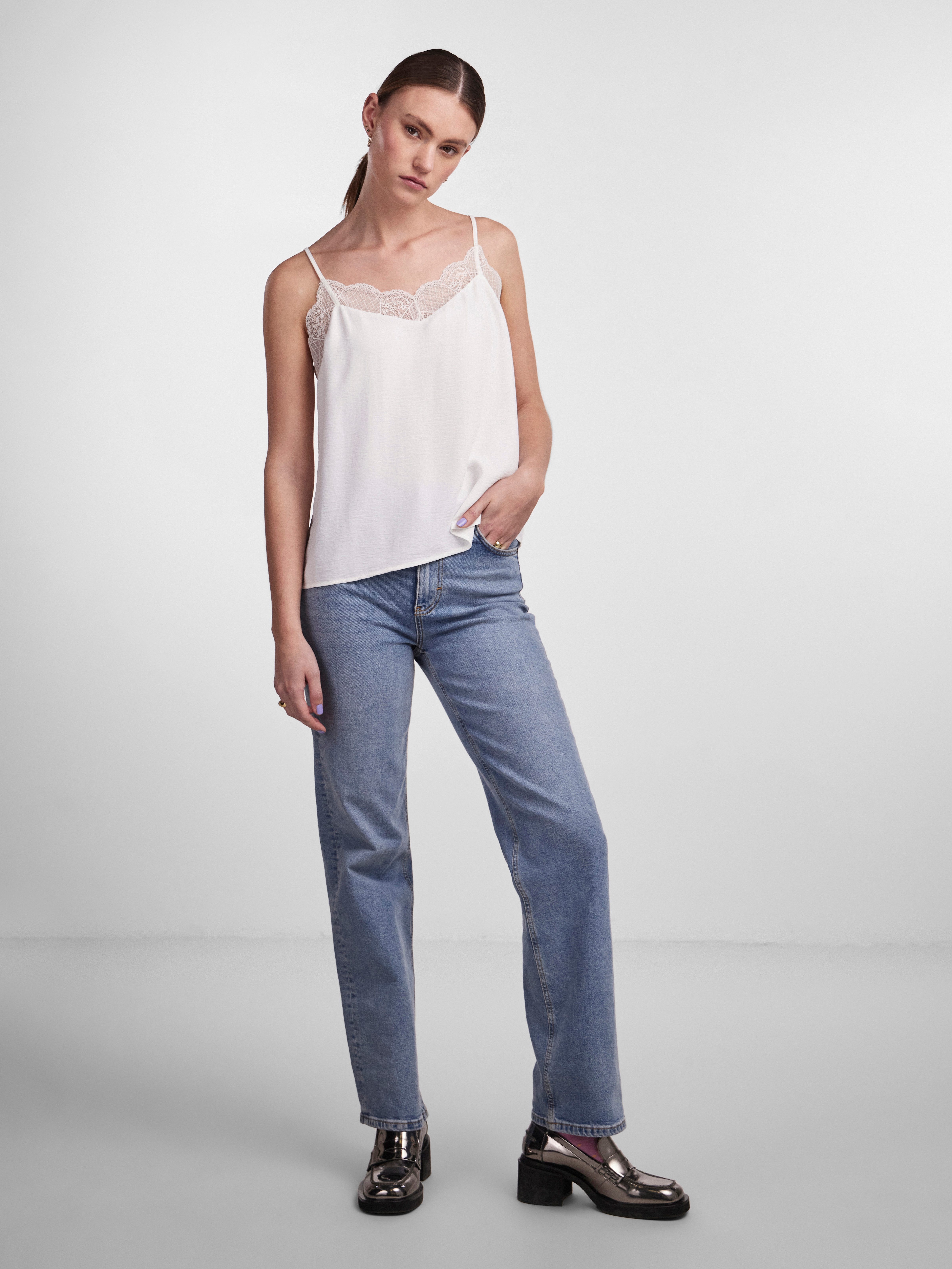 pieces Trägertop PCTIFFANY STRAP LACE TOP WVN NOOS BC Kunstfaser, regular fit
