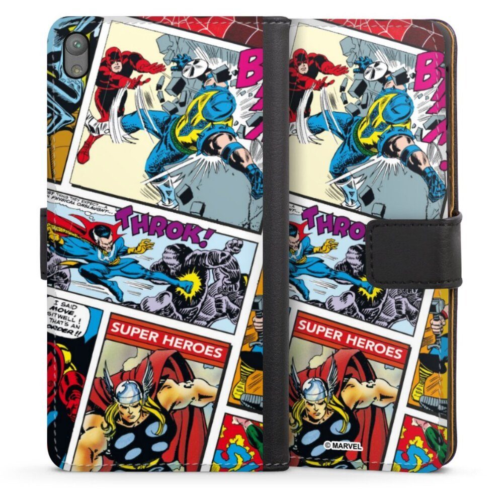 DeinDesign Handyhülle Marvel Retro Comic Blue, Sony Xperia E5 Hülle Handy Flip Case Wallet Cover Handytasche Leder