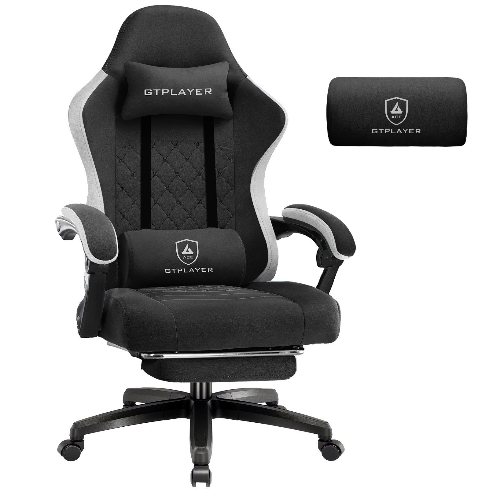 GTPLAYER Gaming-Stuhl Gaming Stuhl Stoff, Gaming Sessel mit Taschenfederkissen, Drehstuhl, Gamer Stuhl mit Fußstütze150 kg