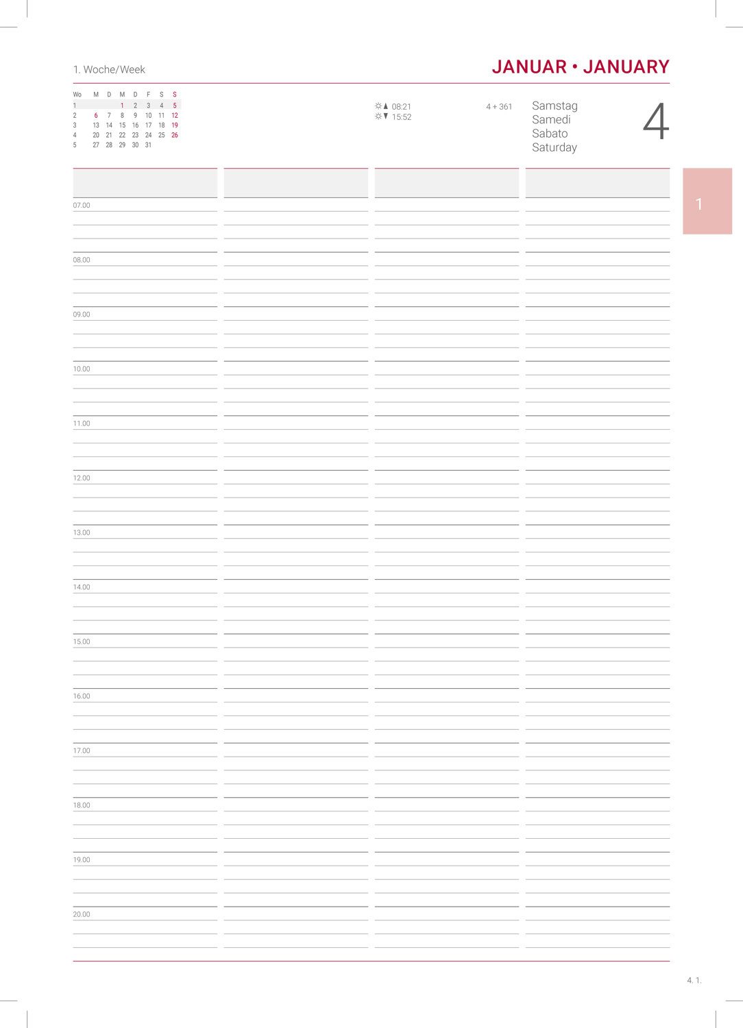 Thumbnail - ADINA Terminkalender 2025 ADINA Praxis-Planer A4 1 Tag auf 1 Seite schwarz mit