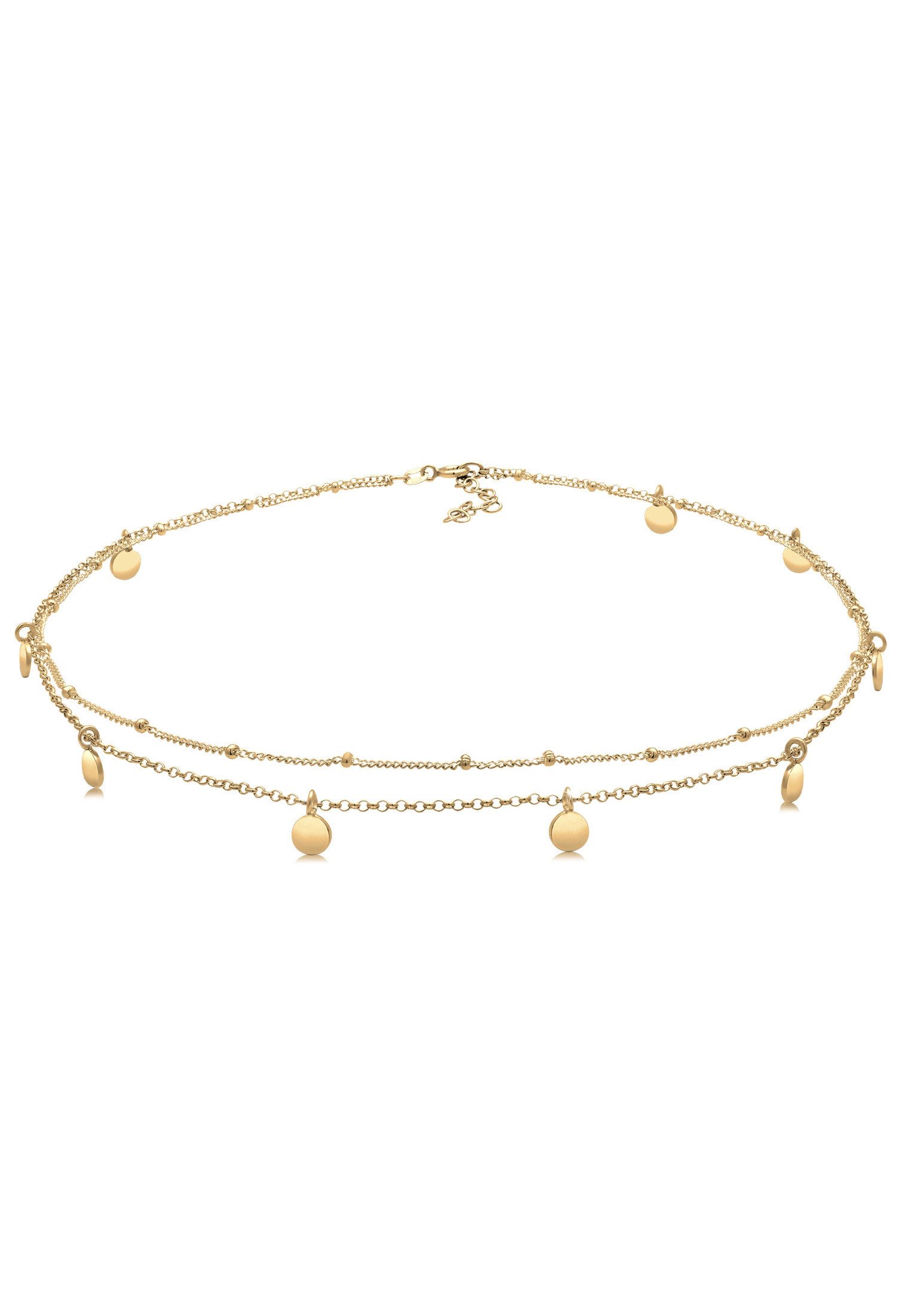 Elli Collier Choker Kugelkette Silber Plättchen 925 Look Layer Gold